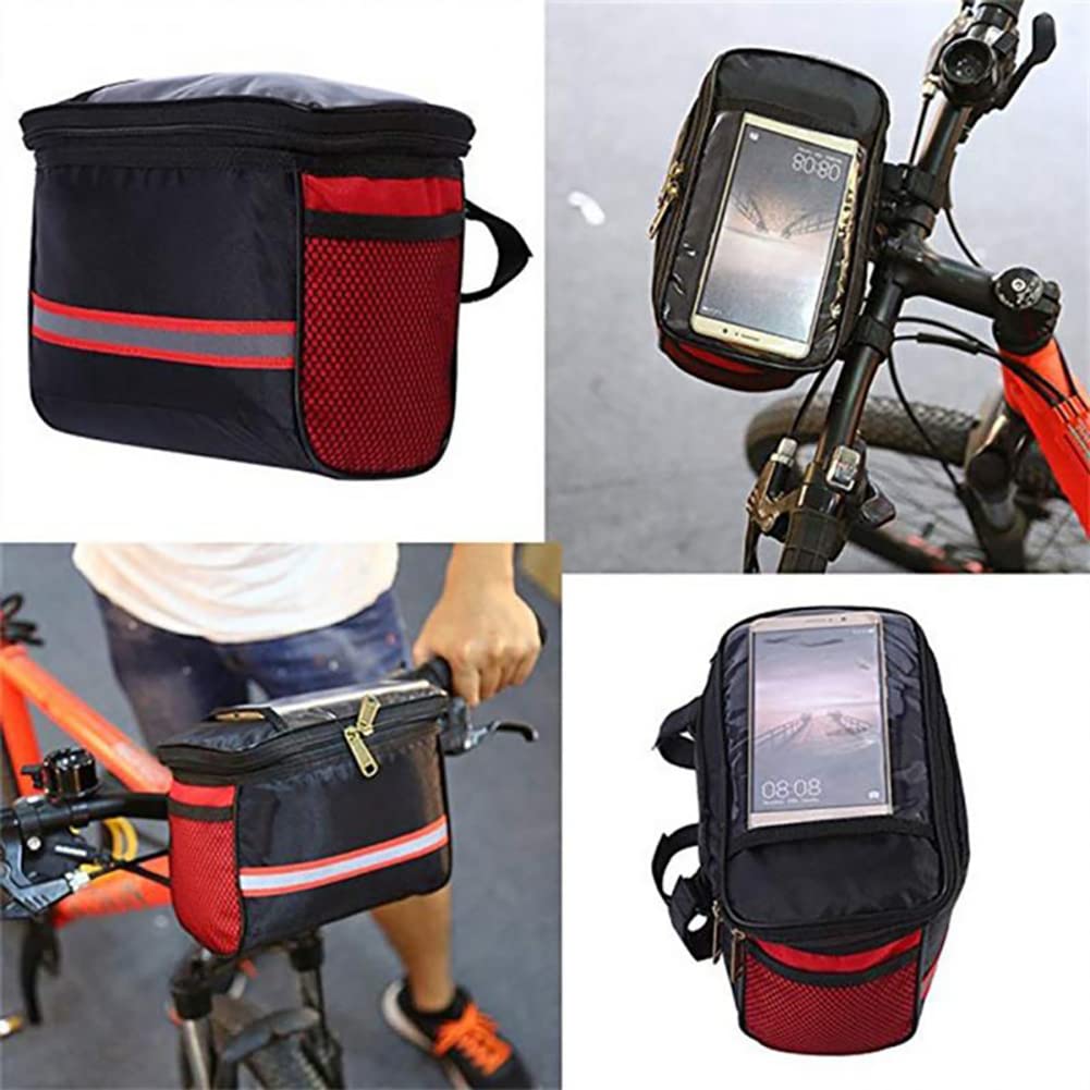 **Waterproof Bike Handlebar Bag - Reflective Front Bicycle Basket with Phone Holder for Road & Mountain Cycling - Portable Storage Pouch for Commuting, Travel & Outdoor Adventures**