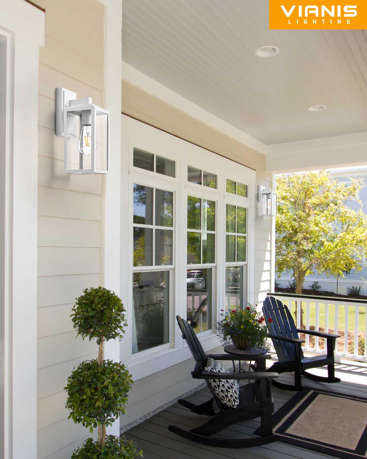 VIANIS 2 Pack White Outdoor Wall Lantern Lights - Rustproof Aluminum Porch Lighting for House, Patio, Doorway - Weatherproof Exterior Fixtures for Garden, Garage & Entryway