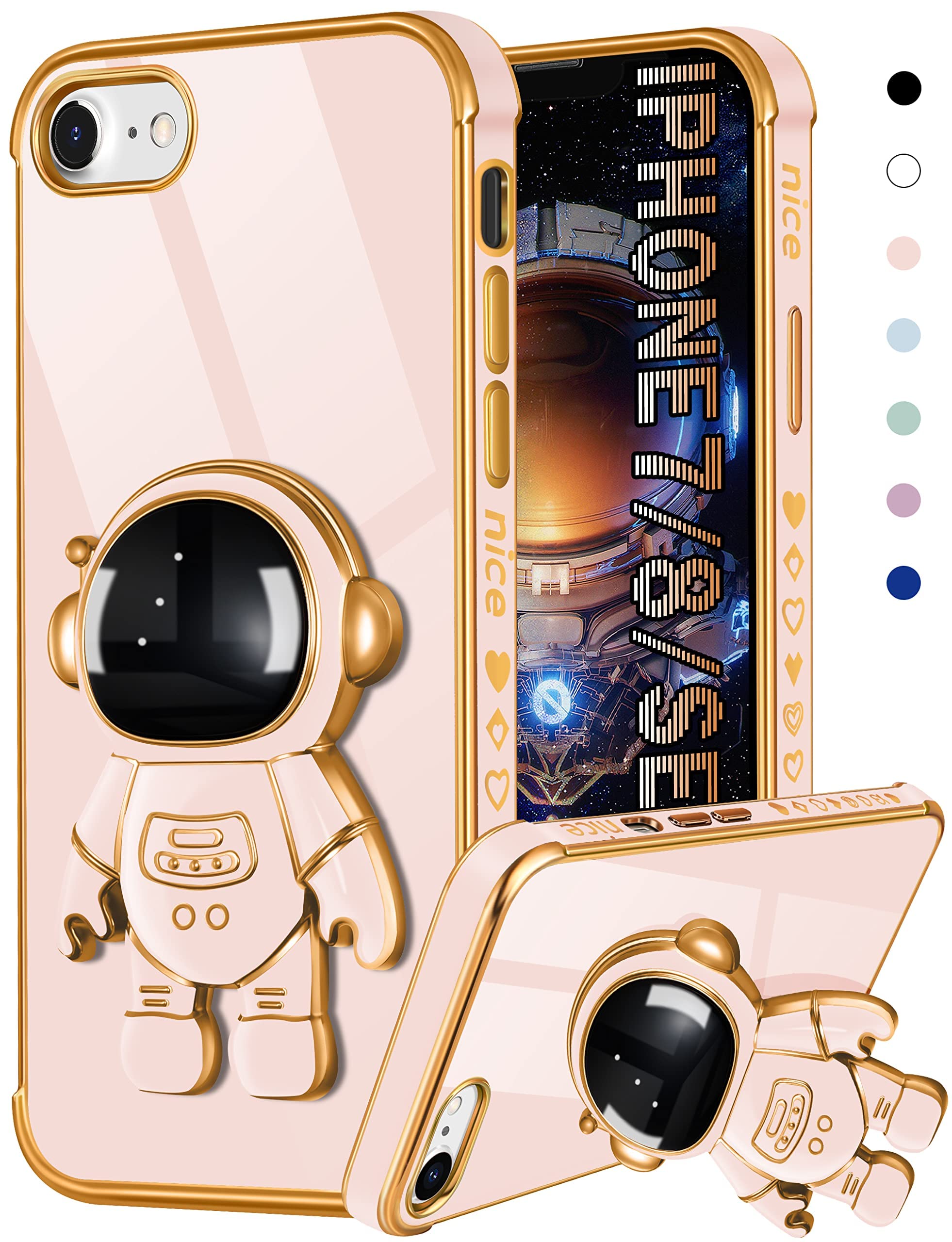 **Cute Astronaut iPhone SE 2022/2020/8/7 Case – 6D Design with Hidden Stand Kickstand – Unique Girly Phone Cover for Women & Girls – Perfect for Work, School & Travel (4.7 inch)**