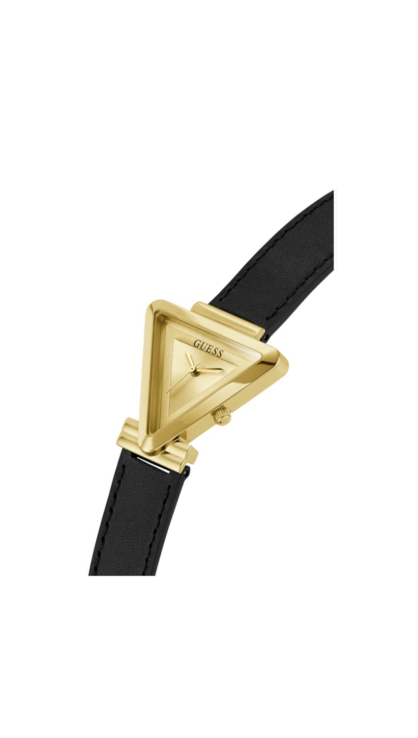 GUESS Ladies 34mm Gold-Tone Watch with Black Leather Strap & Champagne Dial - Perfect for Office, Date Night & Everyday Wear