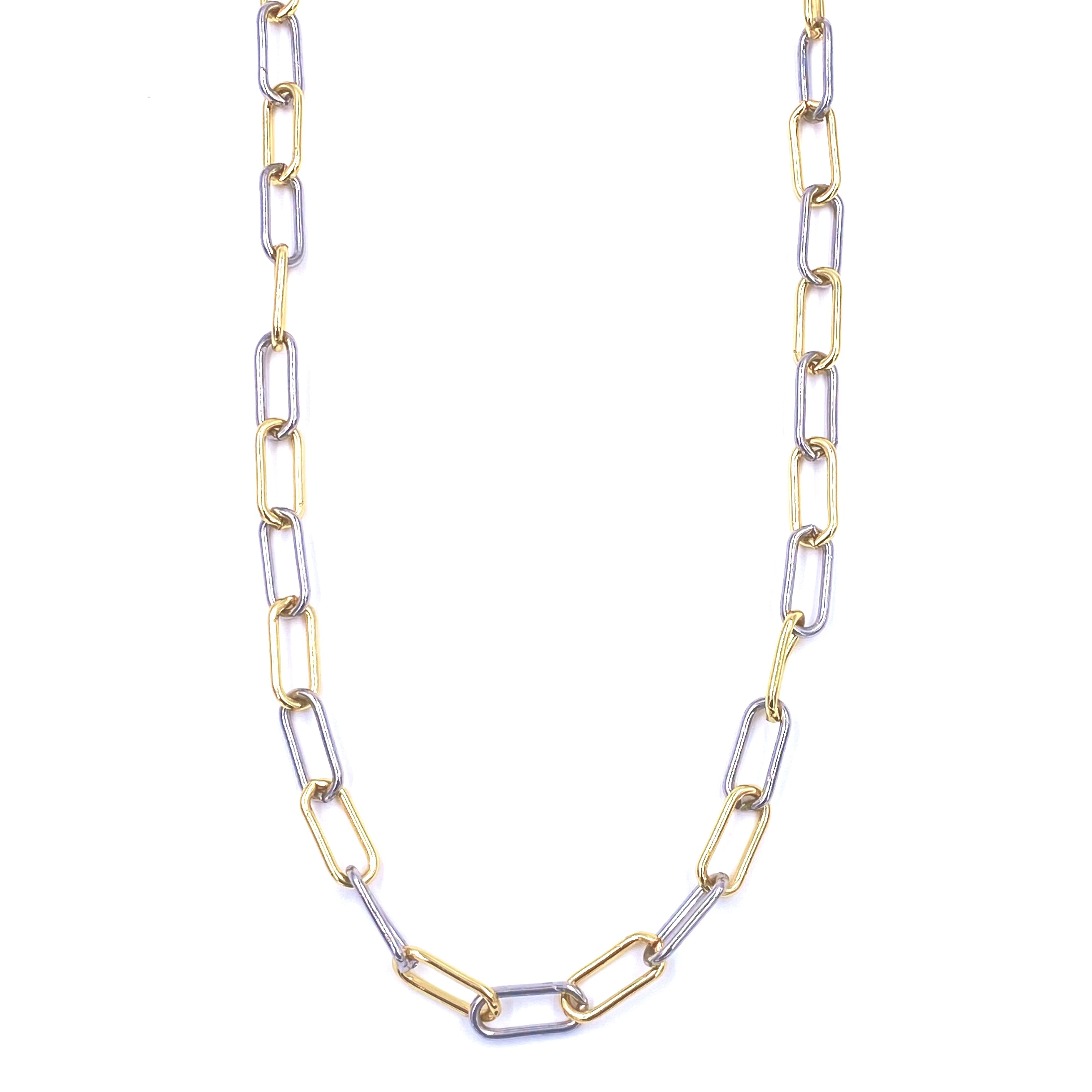 Ashley Gold Stainless Steel Gold Plated Two-Tone Link Chain Necklace for Women - Perfect for Everyday Wear, Parties & Gifts