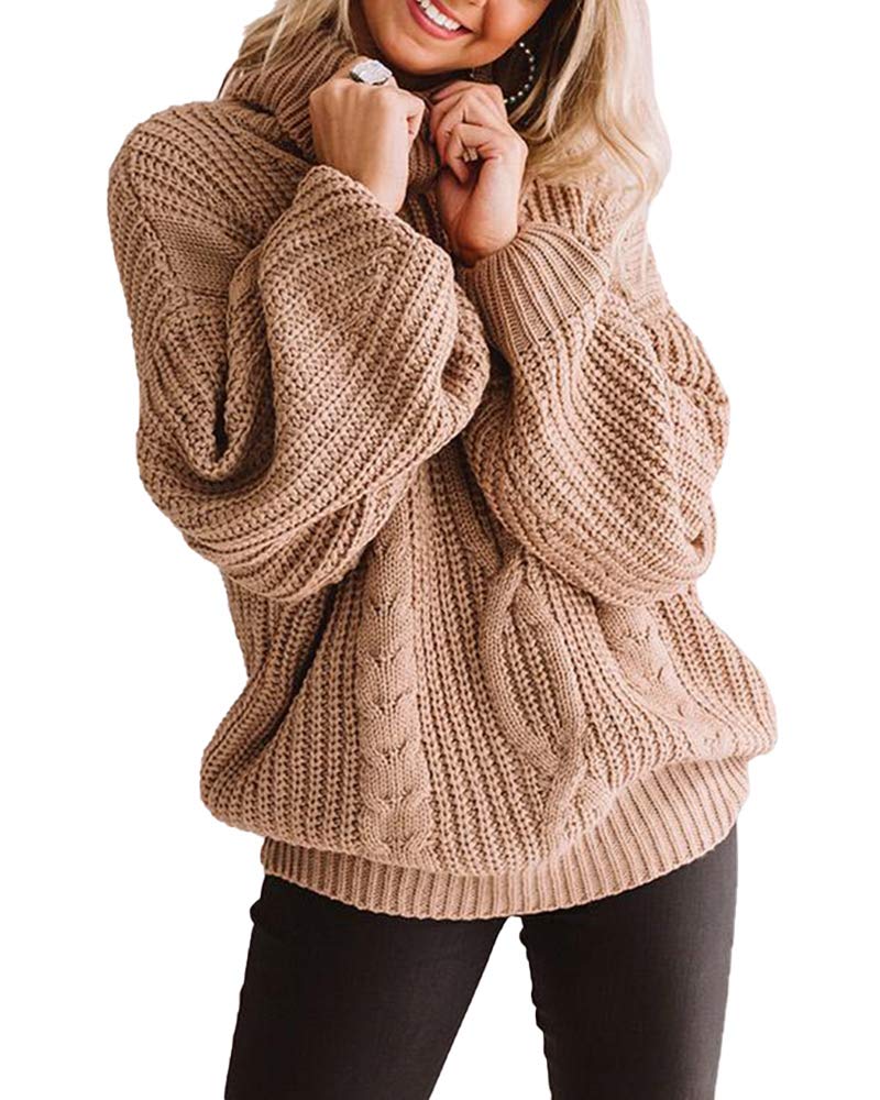 Plus Size Women's Chunky Cable Knit Turtleneck Sweater - Long Sleeve Loose Casual Jumper Top for Winter Fashion & Cozy Outfits