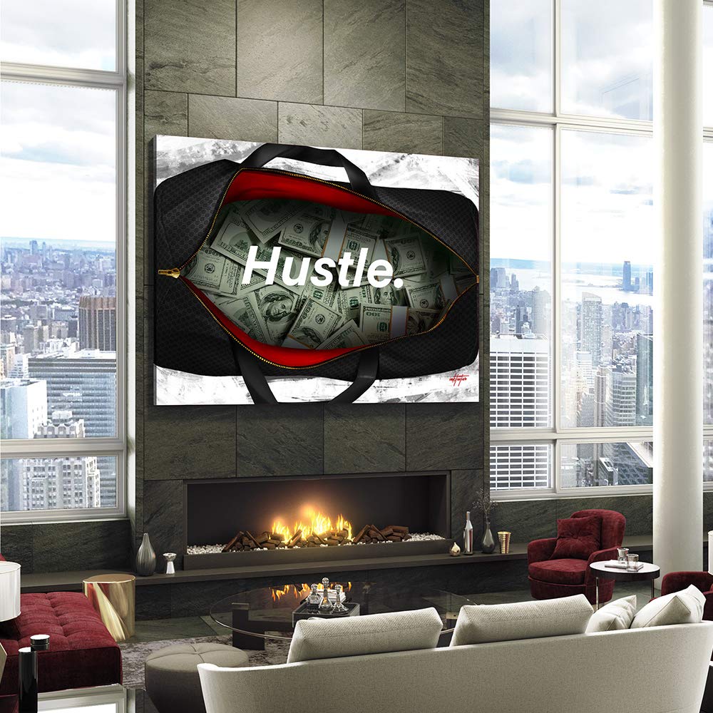 Inktuitive 'Bag It' Motivational Wall Art - Hustle Money Quote Canvas Print for Home & Office Decor - 40x30 Inches - Perfect for Living Room, Bedroom & Workspace Inspiration