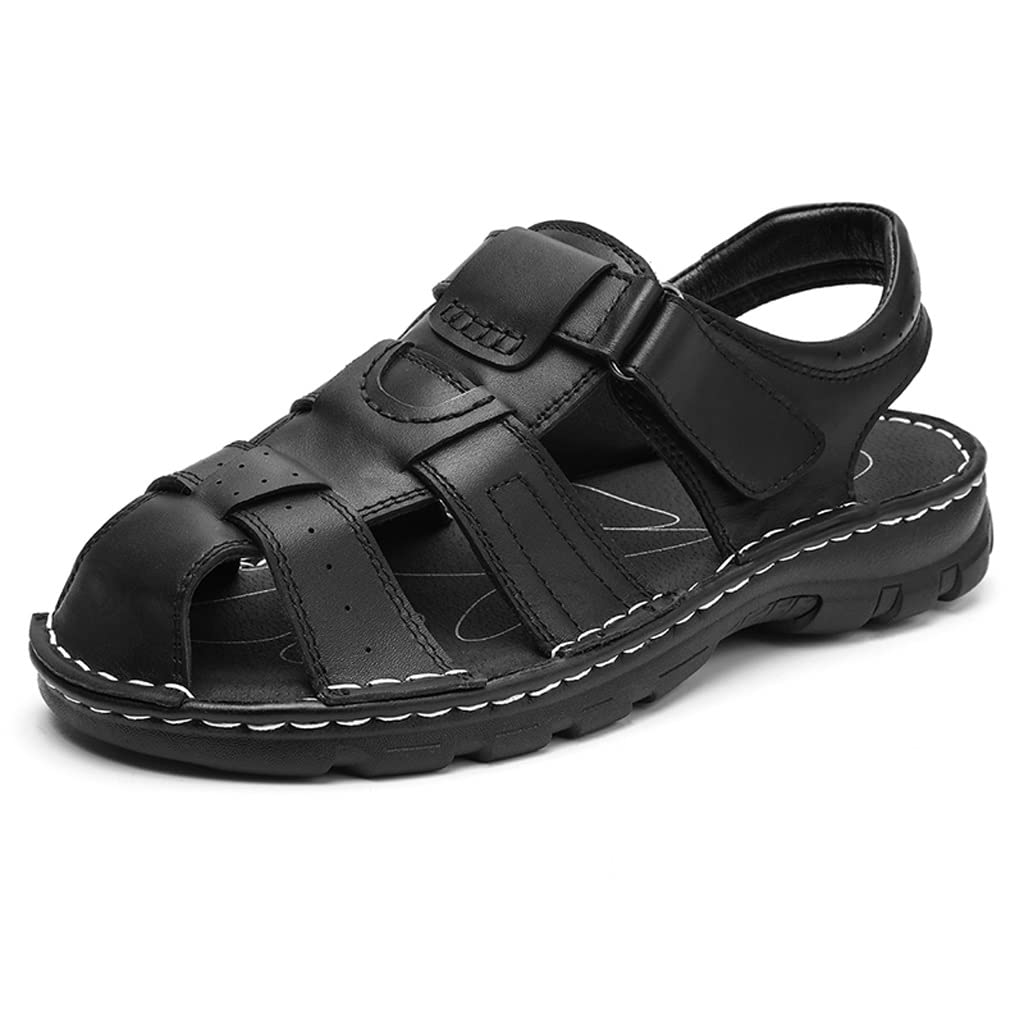 Handmade Leather Sandals for Men - Comfortable Summer Beach Outdoor Wading Shoes - Breathable & Durable Men's Slippers (Black, Size 7) - Perfect for Beach Vacations, Poolside Lounging & Casual Walks