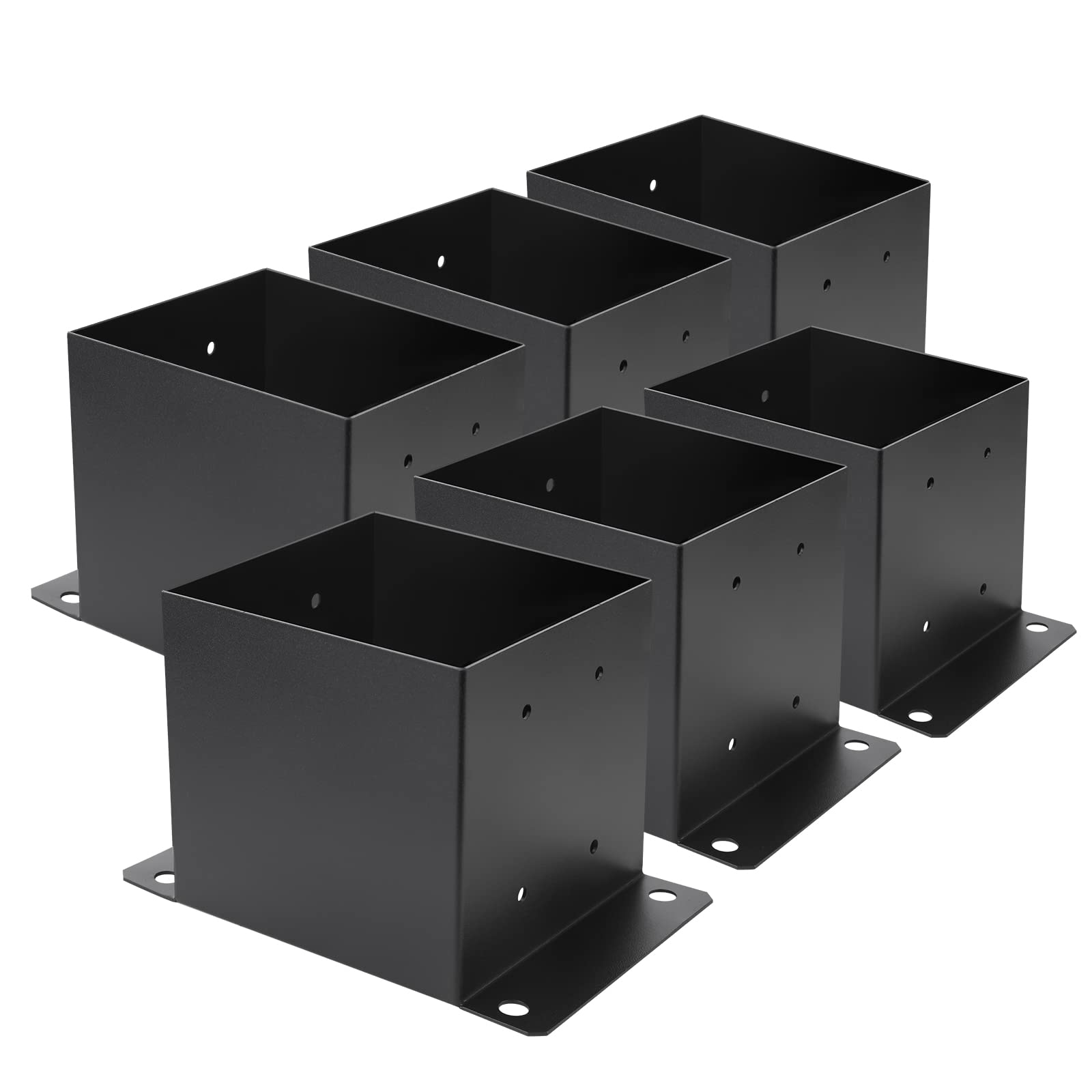 6X Heavy Duty Black Powder Coated Metal Post Base Brackets (6PCS) - 5.6