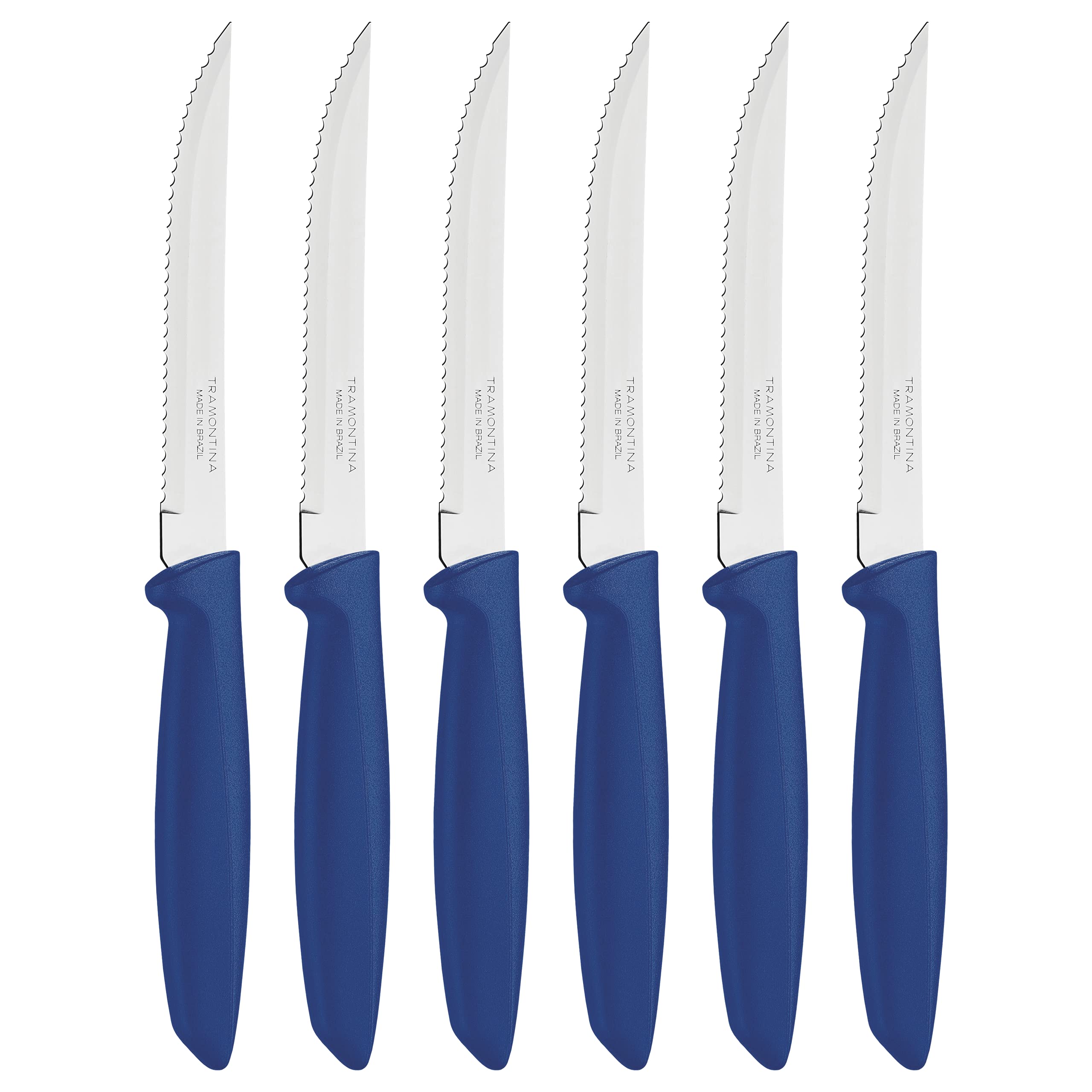Tramontina 6-Piece Stainless Steel Kitchen Knife Set - Serrated Fruit & Tomato Knife, Vegetable Chopper & Peeler - Multipurpose Sharp Pointed Tip Blue Cutlery for Cooking, Slicing & Meal Prep
