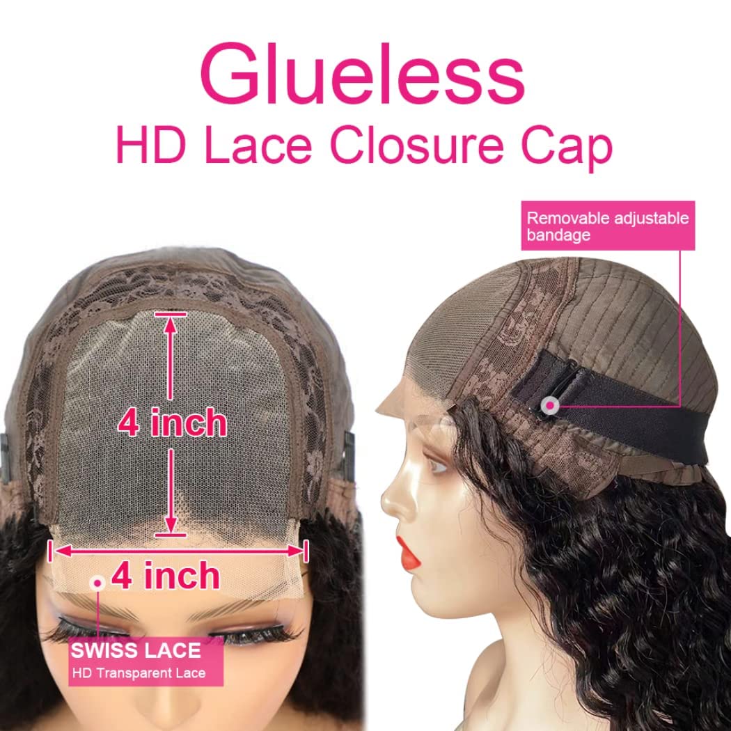 Kiss Love Glueless Human Hair Wigs - 180% Density Deep Wave Pre Plucked Wig with 4x4 Curly Closure & Elastic Band (28 Inch) | Perfect for Daily Wear, Parties & Special Occasions