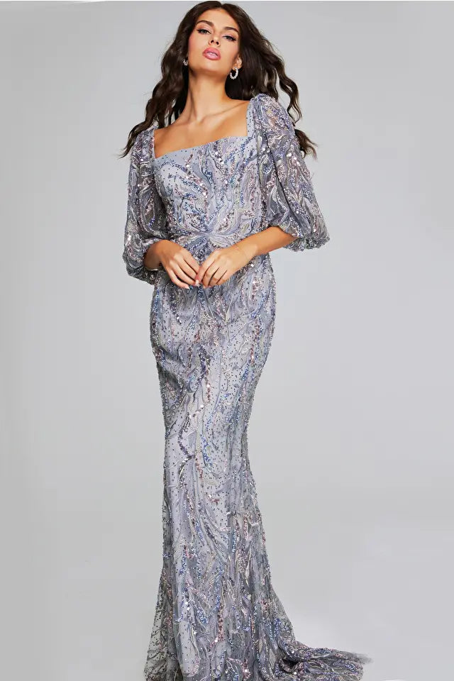 Jovani 38110 Sequin Gown with Puff Sleeves - Elegant Evening Dress for Prom, Gala & Special Occasions