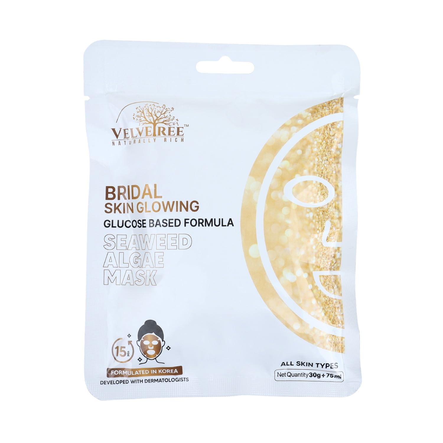 Velvetree Bridal Skin Glowing Seaweed Algae Face Mask - Glucose Based Formula for All Skin Types (30g + 75ml) | Korean Beauty Skincare | Perfect for Bridal Prep, Spa Days & Self-Care Routine