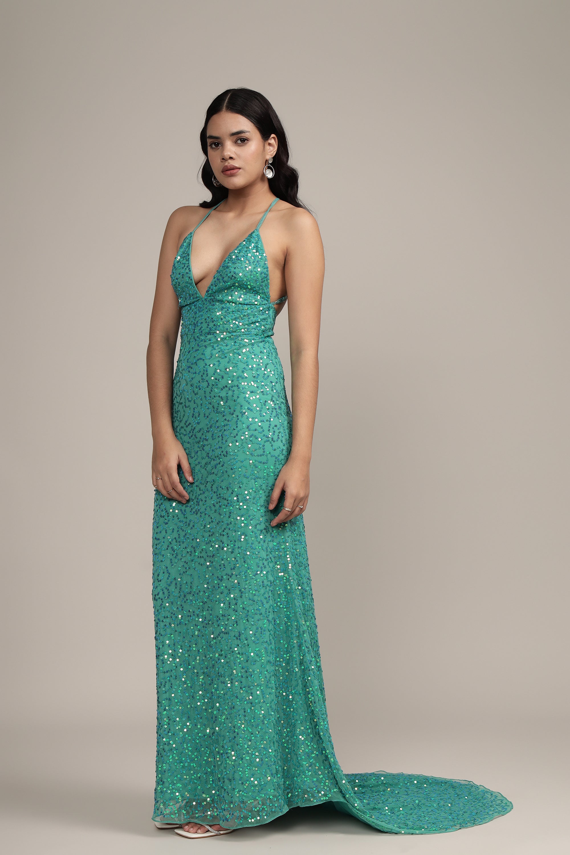 Silvana Embellished Maxi Dress in Teal - Elegant Long Formal Gown for Women, Perfect for Weddings, Parties & Special Occasions