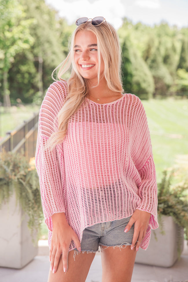 Pink Washed Open Knit Sweater for Women - Soft & Stylish Pullover - Perfect for Casual Outings & Cozy Evenings - FINAL SALE