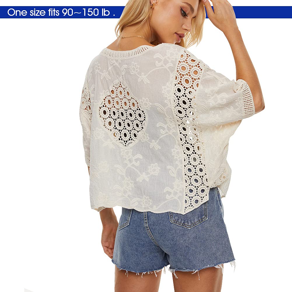 Women's Short Sleeve Crochet Lace Bolero Shrug Cardigan - Lightweight Open Front Cover Up for Summer, Beach, Wedding & Evening Wear
