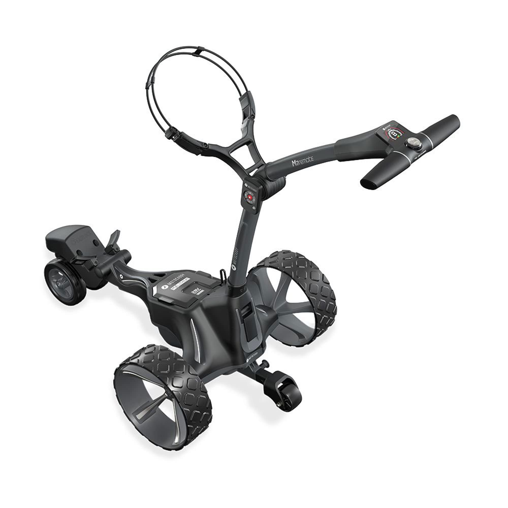 Motocaddy M7 Remote Electric Golf Caddy - All-Terrain Electric Golf Push Cart with Remote Control, Auto Downhill Brake & Long-Lasting Battery - Perfect for Hilly Courses & Senior Golfers (Black) - Includes Accessories