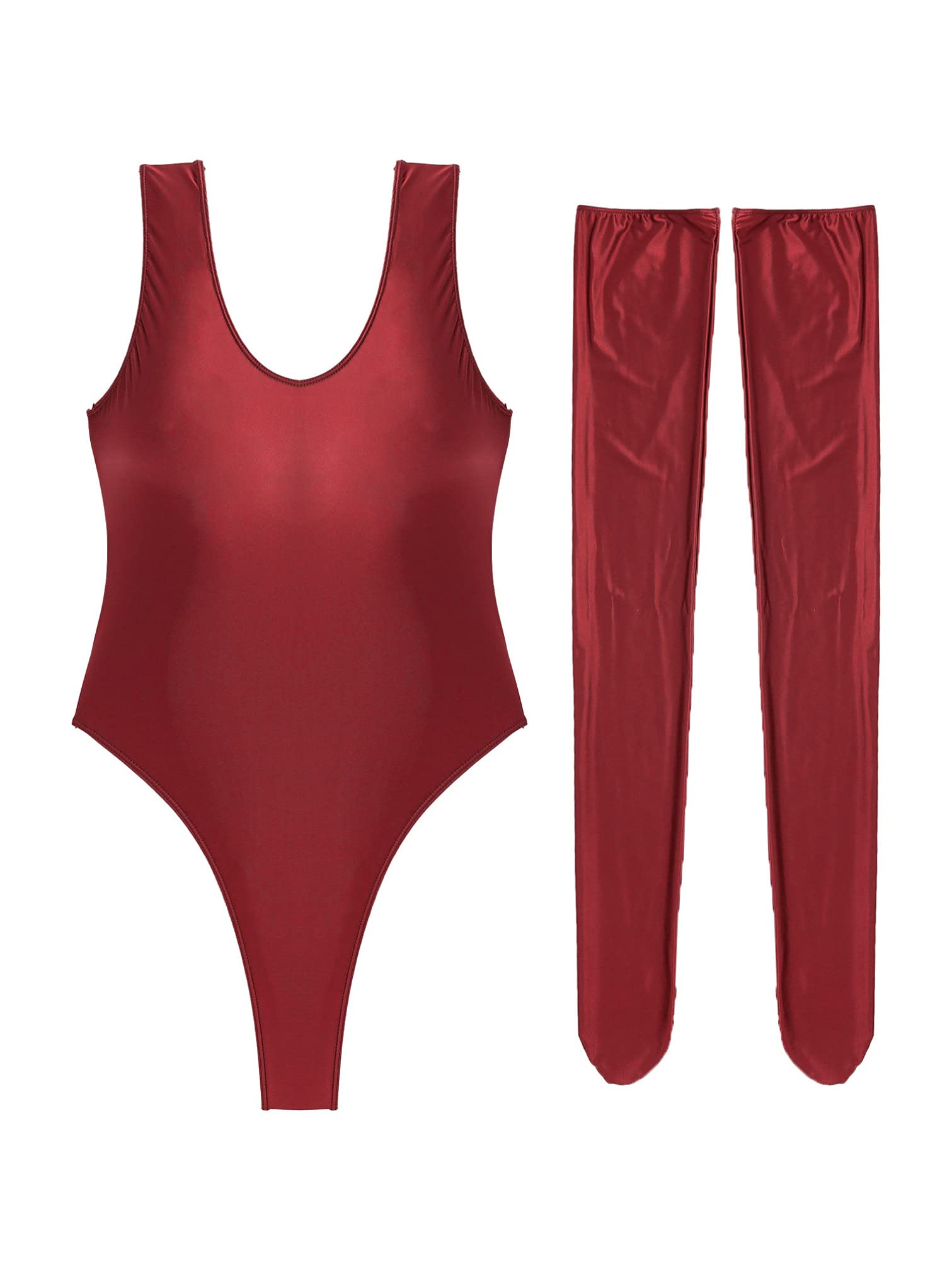 iiniim Women's Metallic Gymnastics Dance Bodysuit - Active Basic Tank Leotard with Stockings for Ballet, Yoga & Performance | Stretchy Comfort Outfit for Dance Classes & Workouts
