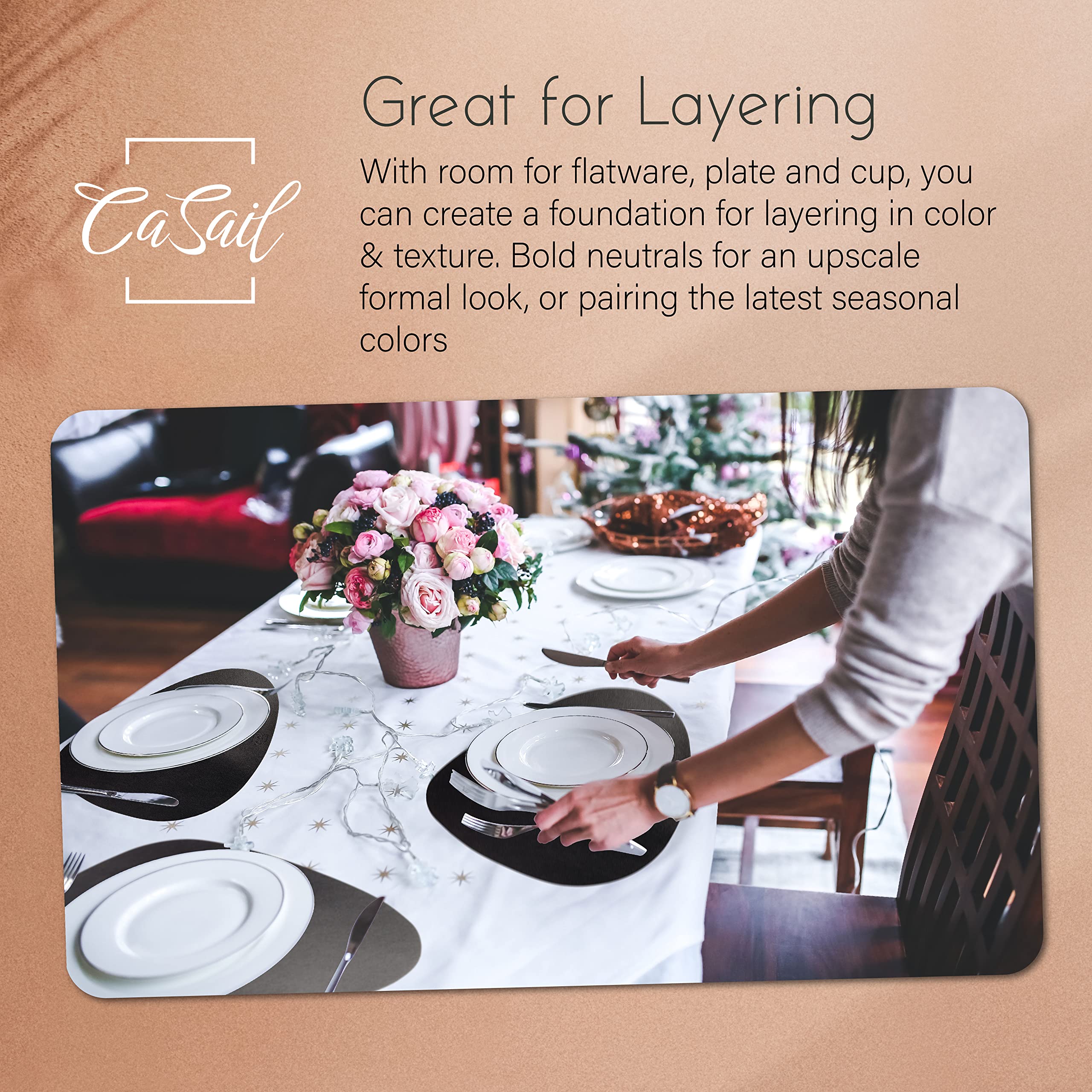 Premium Faux Leather Placemats and Coasters Set - 4 Round Modern Black Table Mats for Dining, Heat Resistant & Waterproof - Non-Slip for Indoor Outdoor Use - Easy Wipe Clean Care - Perfect for Dinner Parties, BBQs, and Daily Dining Protection