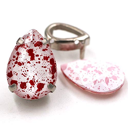 DS-169531 Teardrop Shape Eggshell Series Glass Crystal Sewing Silver Claw Frame Pointback Rhinestones for Clothing - Red, 13x18mm, 24pcs - Perfect for DIY Fashion, Costume Design, and Embellishing Dresses, Jackets, and Accessories
