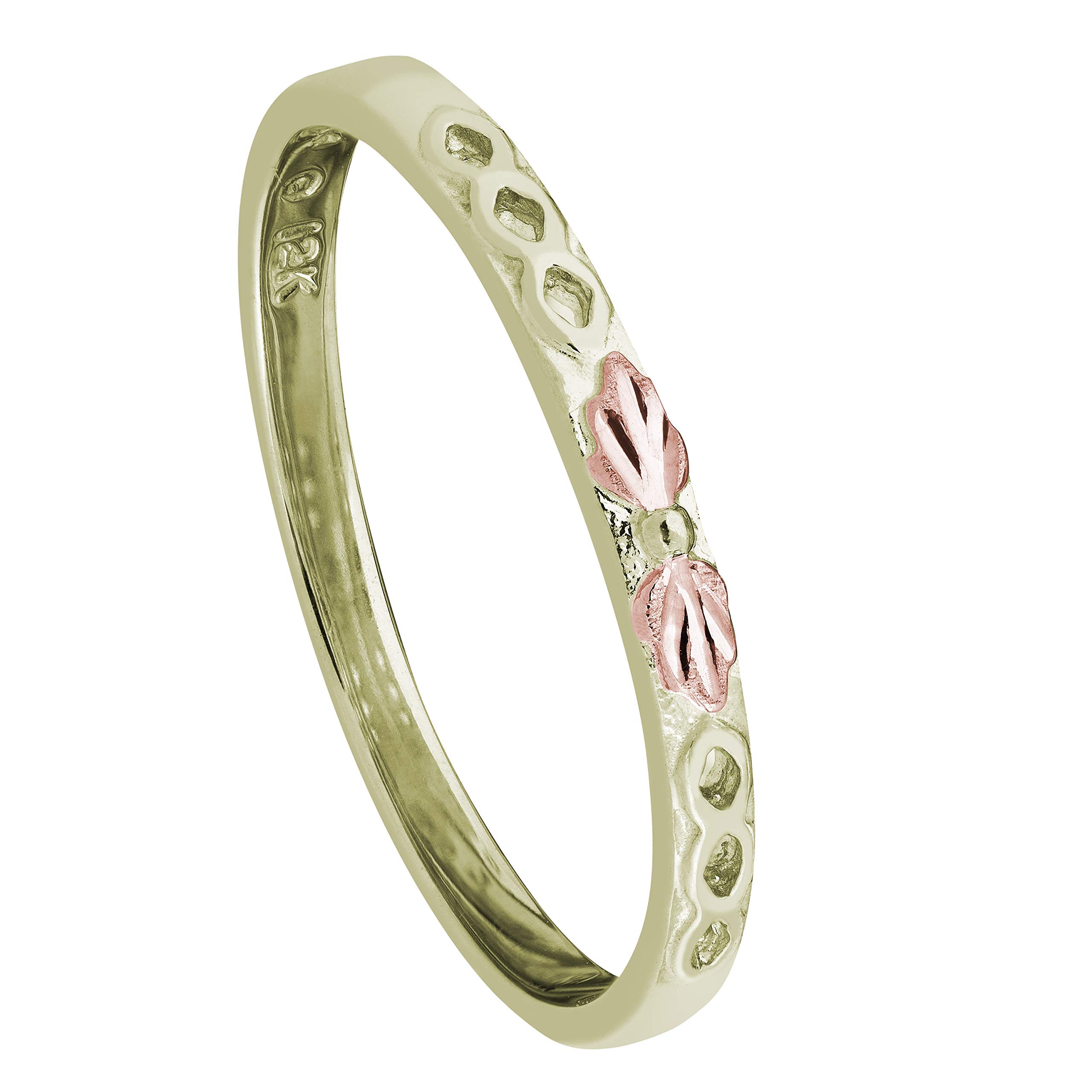 10k Green Gold Grape Leaf Stacking Ring with 12k Rose Gold Accents - Elegant Black Hills Gold Jewelry for Women - Perfect for Layering, Gift Giving & Special Occasions
