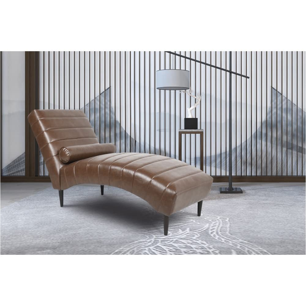 Modern Chaise Lounge Sofa - Brown PU Leather Upholstered Accent Chair for Bedroom, Office & Living Room - Perfect for Relaxing, Reading & Small Space Decor