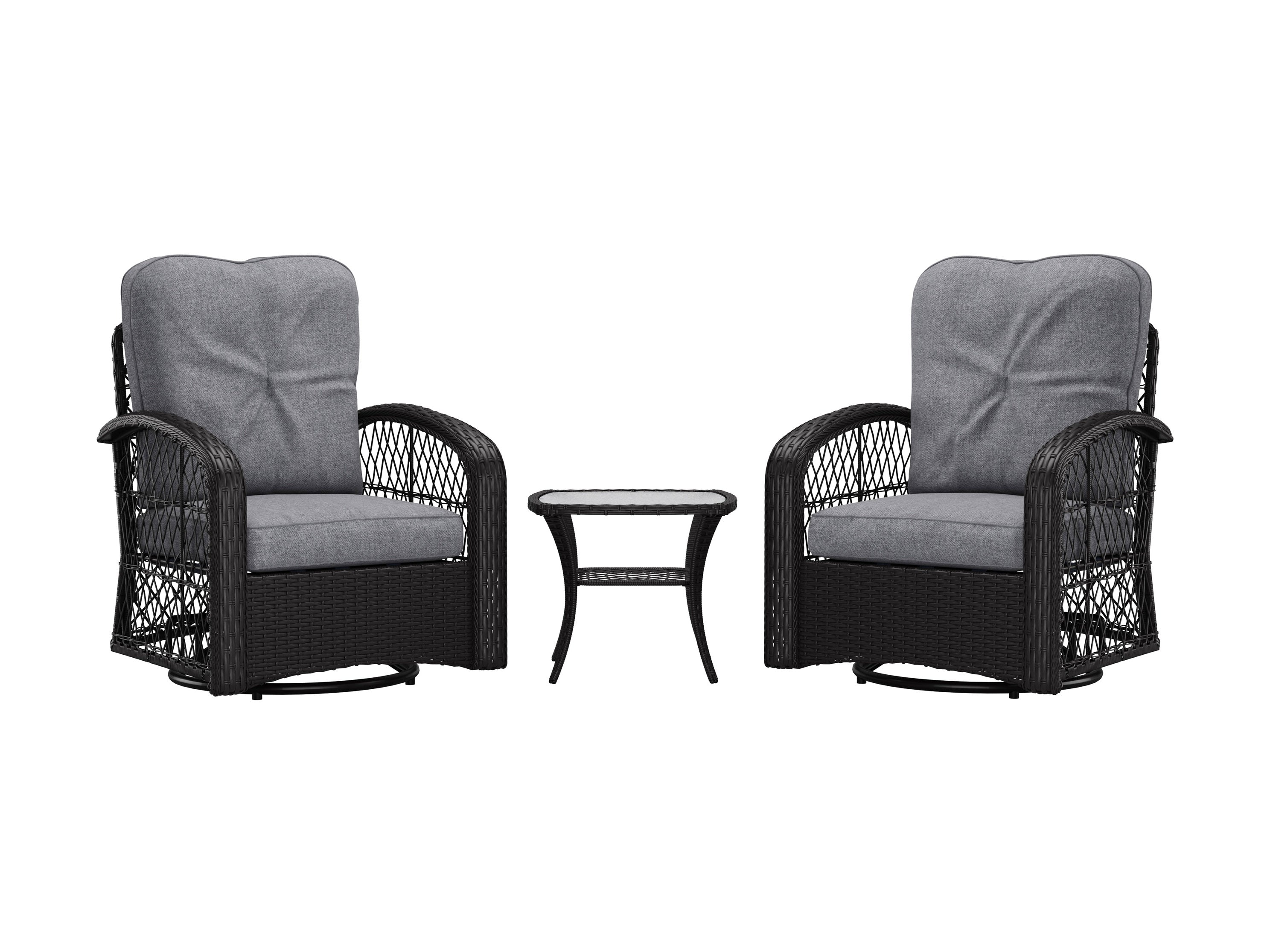 3-Piece Grey Swivel Patio Chairs Set - Outdoor Furniture for Garden, Poolside & Backyard Relaxation