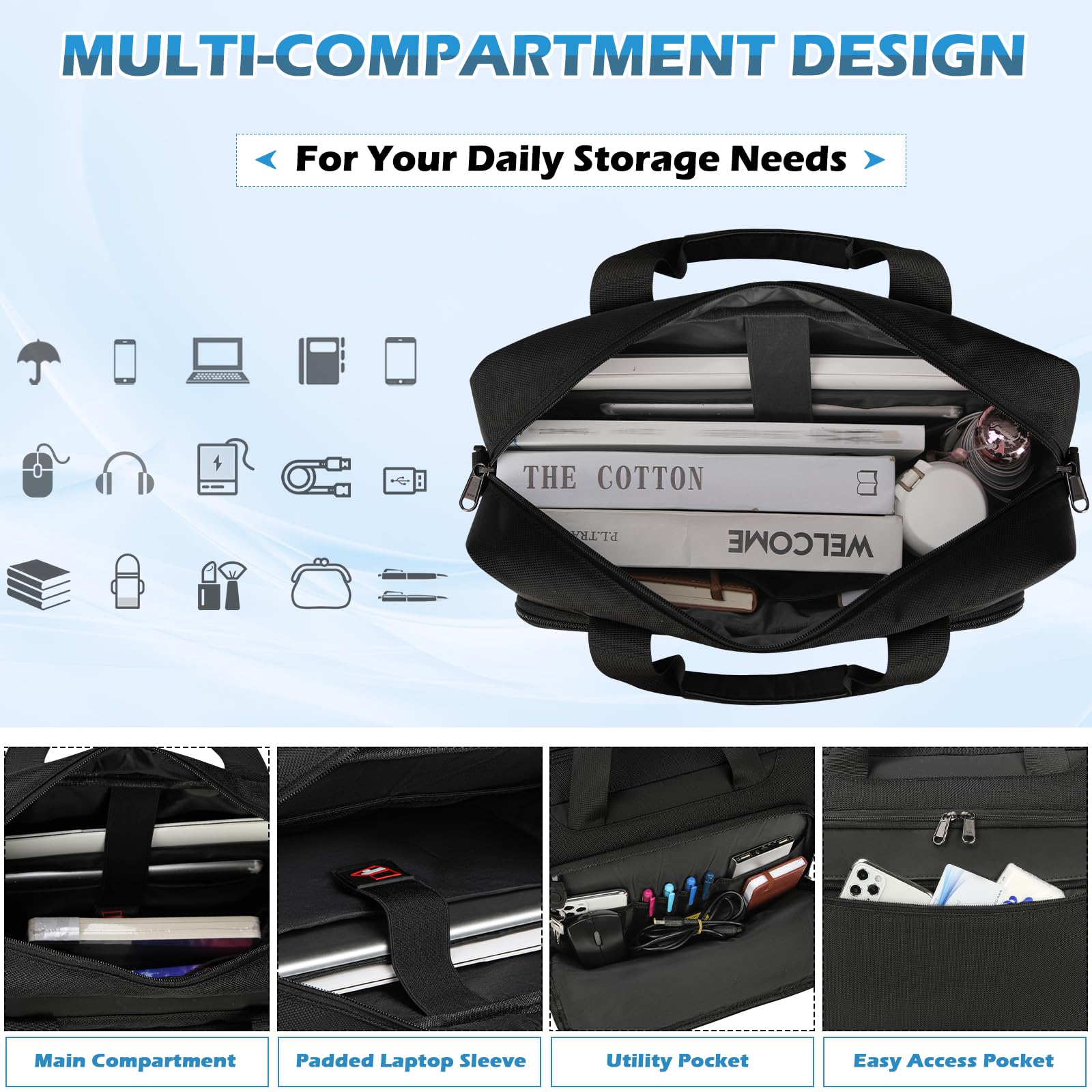 **15.6 Inch Waterproof Laptop Messenger Bag for Men & Women - Durable Business Briefcase, Travel & School Computer Case - Black**    *(Perfect for Commuting, Office Work, College & Business Trips)*