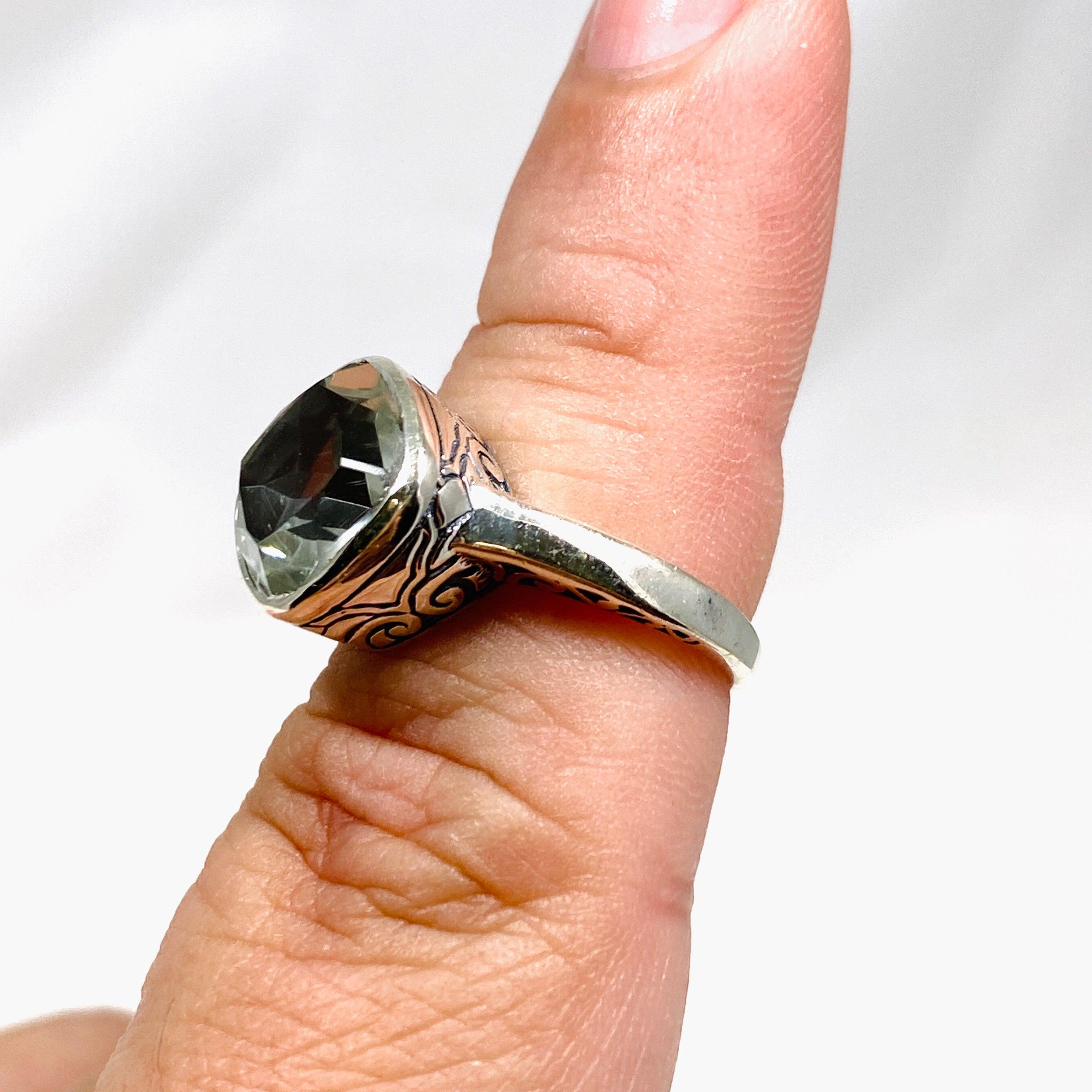 Prasiolite Boho Style Square Ring R3911 - Elegant Green Gemstone Jewelry for Women, Perfect for Boho Fashion & Everyday Wear