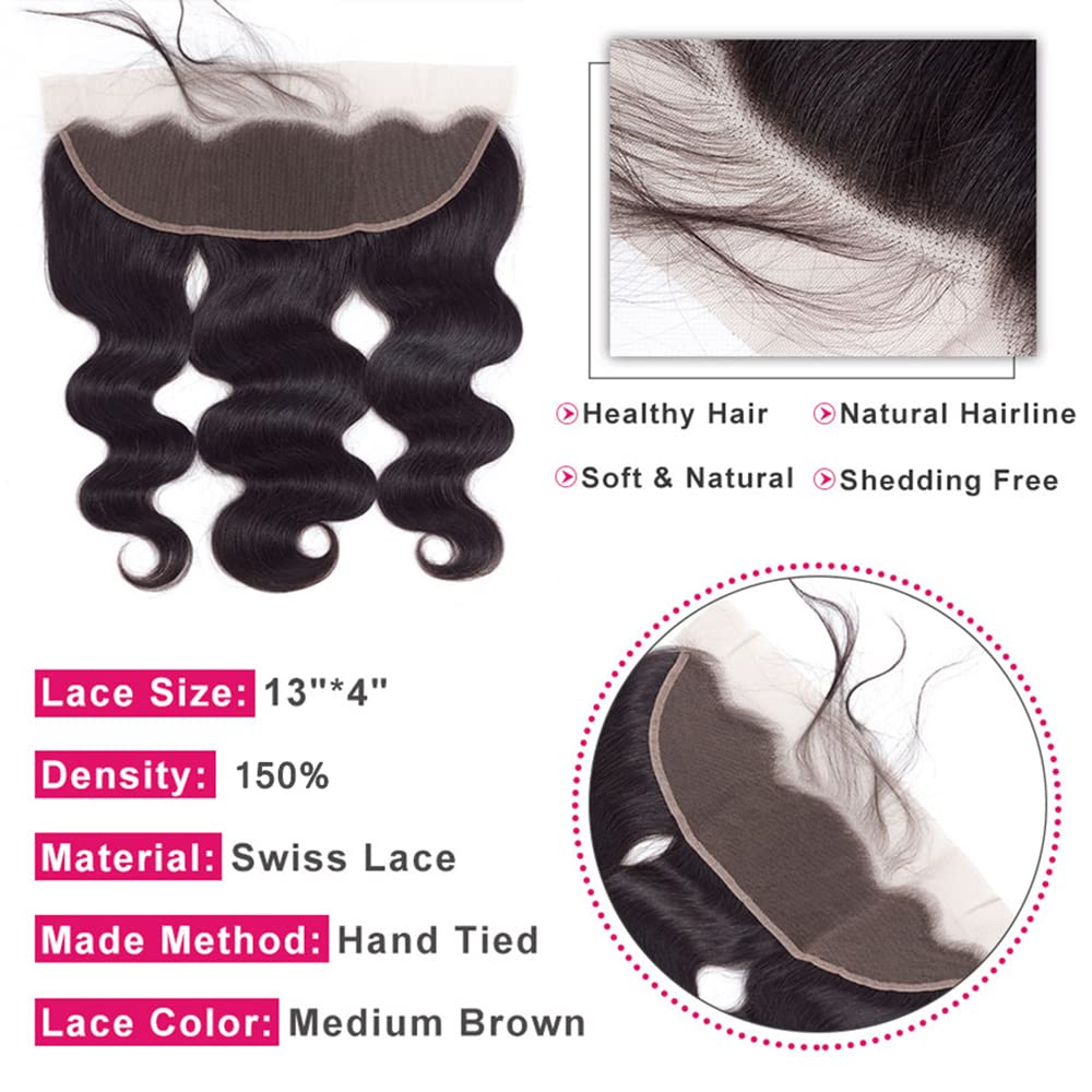Brazilian Body Wave Bundles with 13x4 Lace Frontal - 100% Unprocessed Virgin Human Hair (20 22 24+18 Inches) - Perfect for Protective Styles, Weaves & Natural Hair Extensions