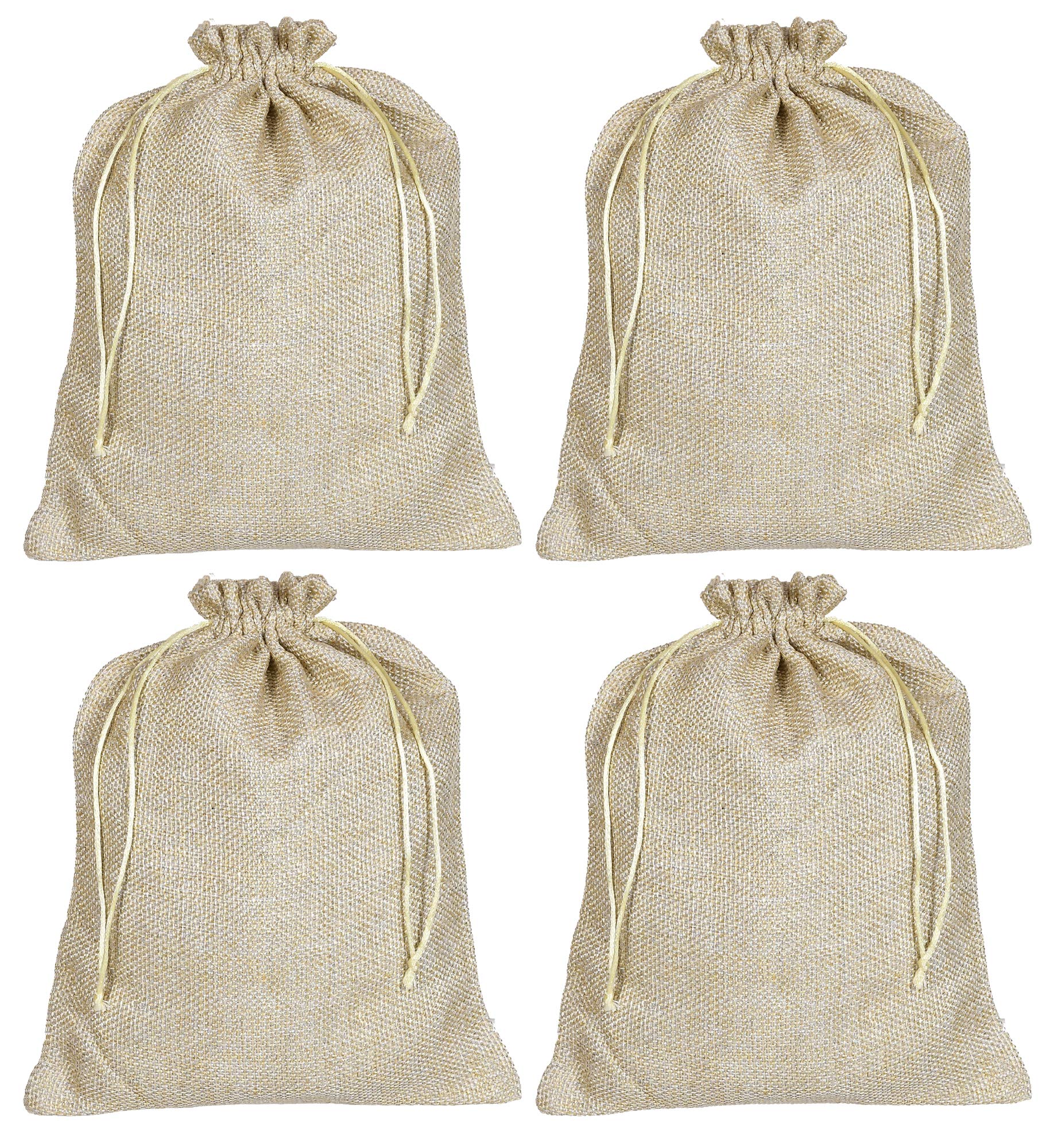 Kuber Industries Jute Potli Bags with Drawstring - Pack of 4 Gold Return Gift Bags for Weddings, Parties & Festive Occasions
