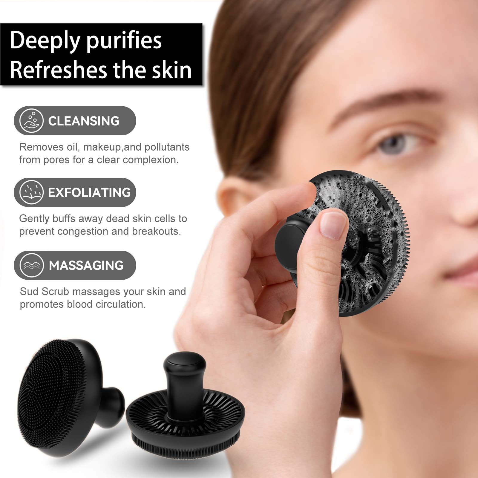 Super Soft Silicone Face Scrubber & Exfoliator - Gentle Facial Cleansing Brush for Blackhead & Acne Removal - Men & Women Skincare Tool - Perfect for Daily Face Wash & Spa Massage (Black)