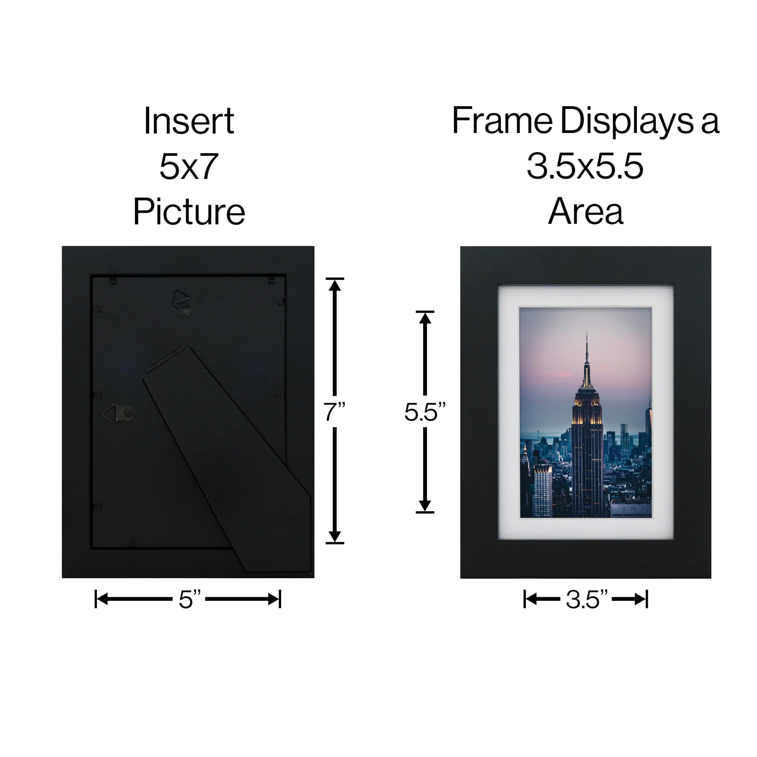 5x7 Black Picture Frame with 3.5x5.5 White Mat - Acrylic Front, 1 Inch Border - Perfect for 4x6 Photos - Wall Mount or Tabletop Display for Home, Office & Gifts