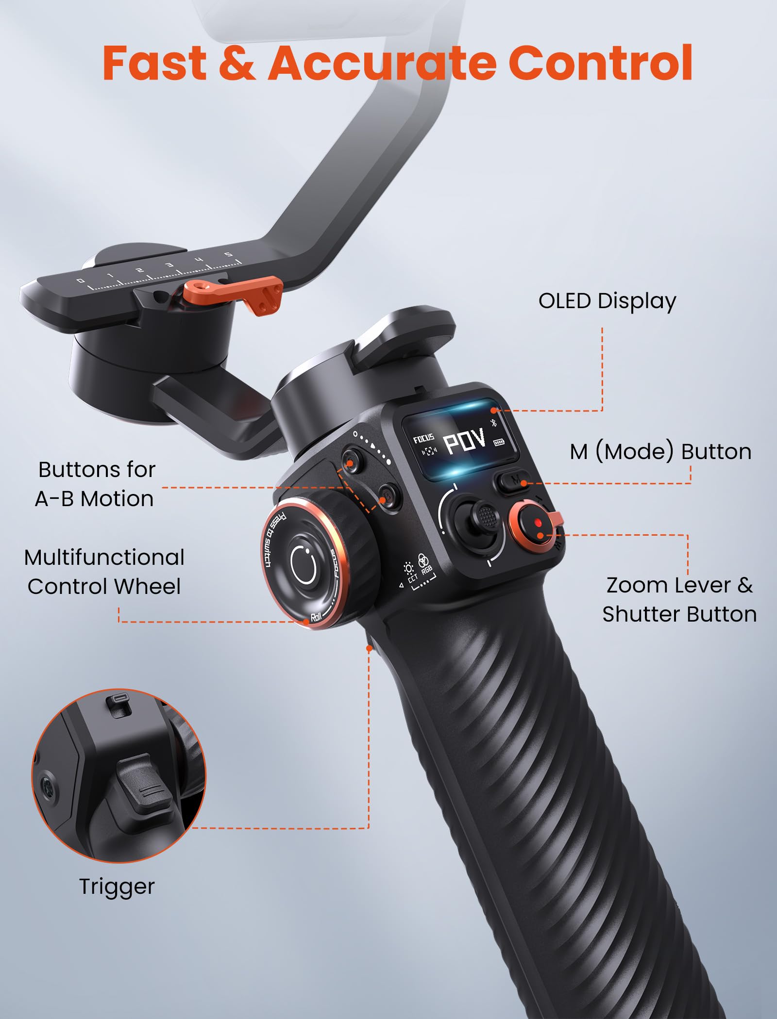 Hohem iSteady MT2 3-Axis Gimbal Stabilizer for Mirrorless, Pocket & Action Cameras - Compatible with Canon, Sony, Nikon & iPhone - OLED Display Camera Stabilizer for Vlogging, Travel & Professional Videography