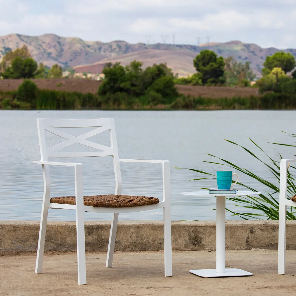 Premium Aluminum Outdoor Stackable Dining Armchairs with White Padded Cushions (Set of 4) - Weather-Resistant Patio Furniture for Backyard, Poolside & Garden Dining