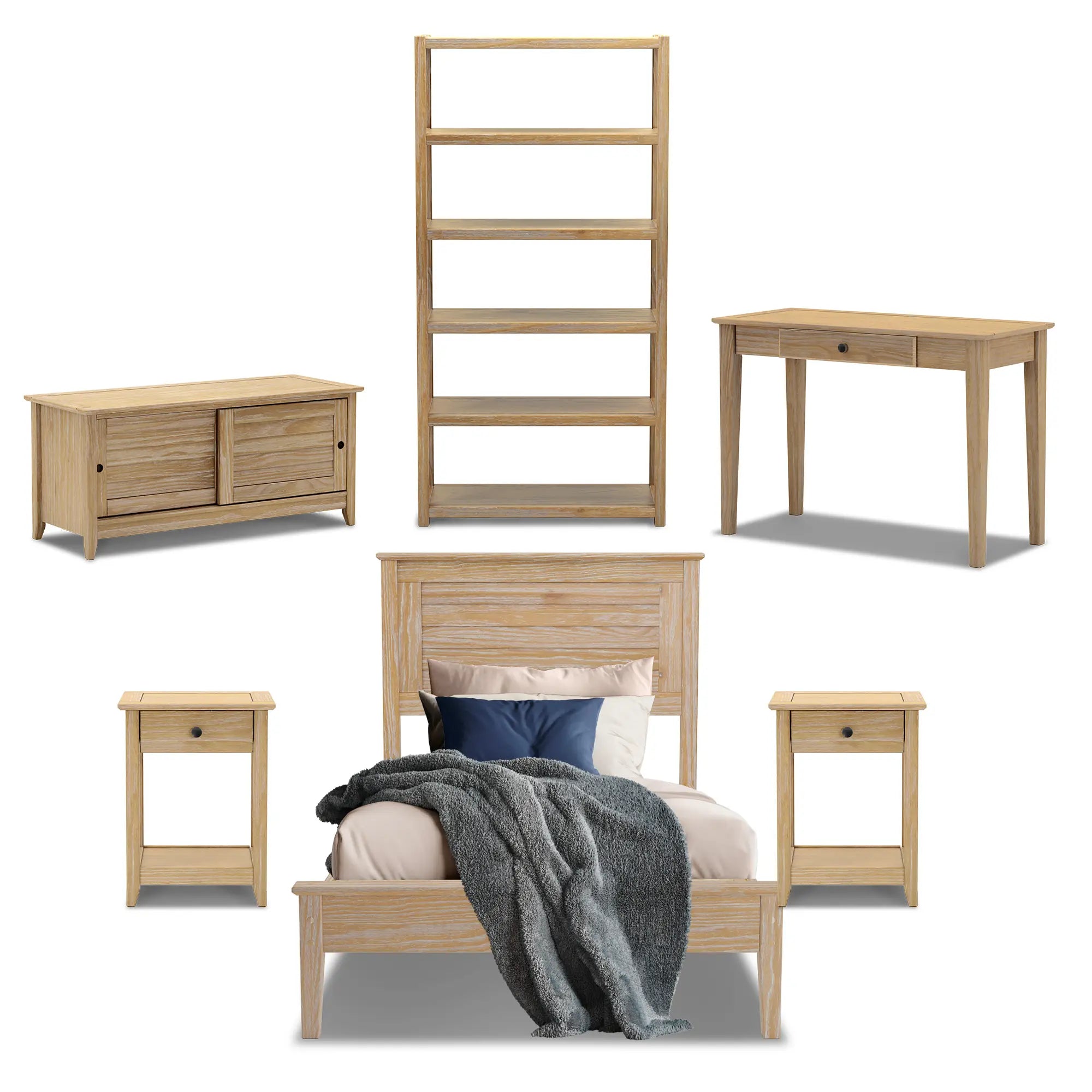 Greenport 6-Piece Bedroom Set - Queen Size Bed, Nightstand, Dresser & Mirror - Perfect for Modern Home Decor & Cozy Bedroom Retreat