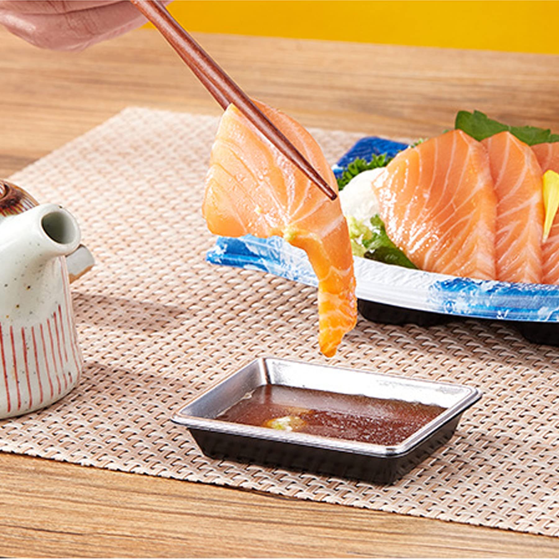 QJFCare 100Pcs Rectangle Disposable Sauce Dishes - Mini Dipping Dessert Plates, Soy Sauce Bowls, Seasoning Dishes for Home, Restaurant & Party Use - Silver (Ideal for Appetizers, Sushi, Condiments & Small Snacks)