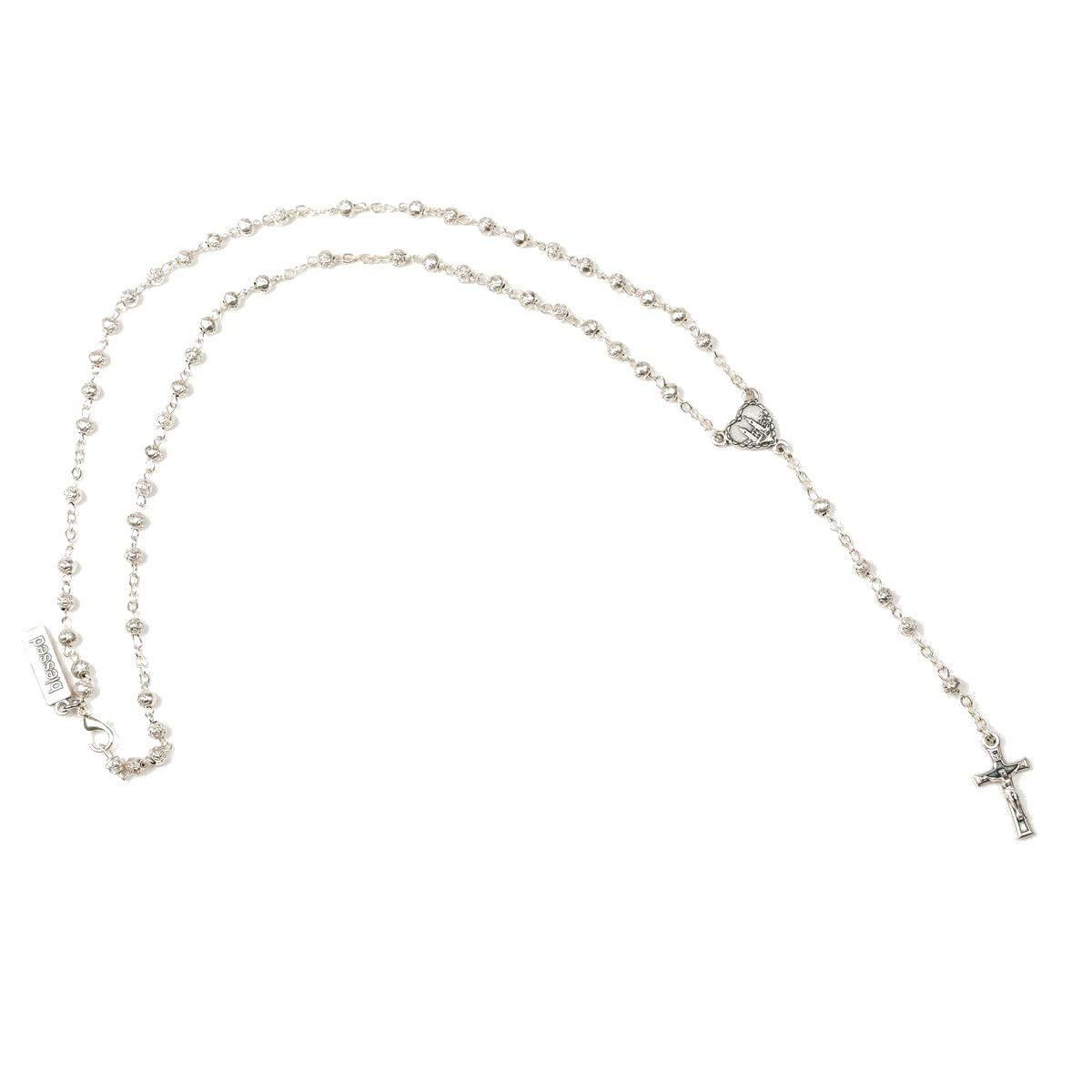 My Saint My Hero Silver Rose Beads Rosary - Religious Jewelry for Prayer & Meditation | Perfect for Catholic Gifts, Church Wear & Spiritual Protection