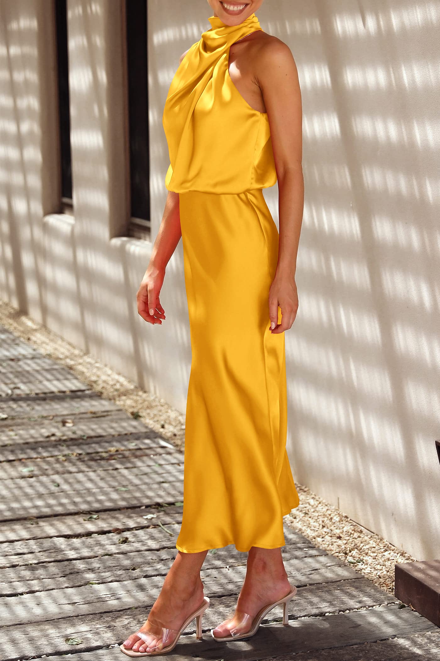 PRETTYGARDEN Women's Elegant Satin Maxi Dress - Sleeveless Mock Neck Summer Cocktail Party Dress 2025 | Perfect for Weddings, Evening Events & Special Occasions