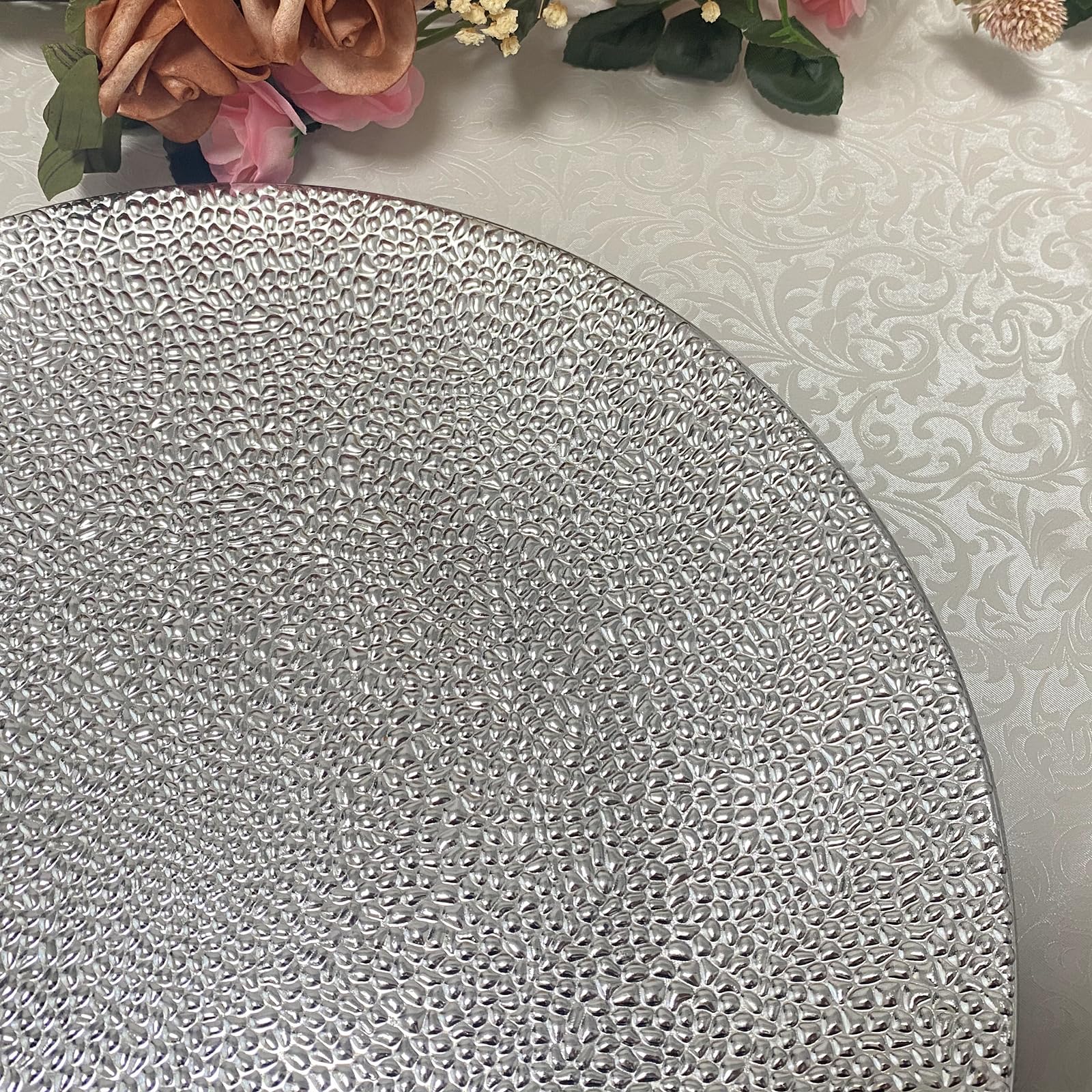 13 Inch Round Plastic Charger Plates Set of 8 - Elegant Dinner Plates for Wedding, Party & Event Decorations (Bubble Silver) - Perfect for Formal Dining, Buffet Serving & Table Setting