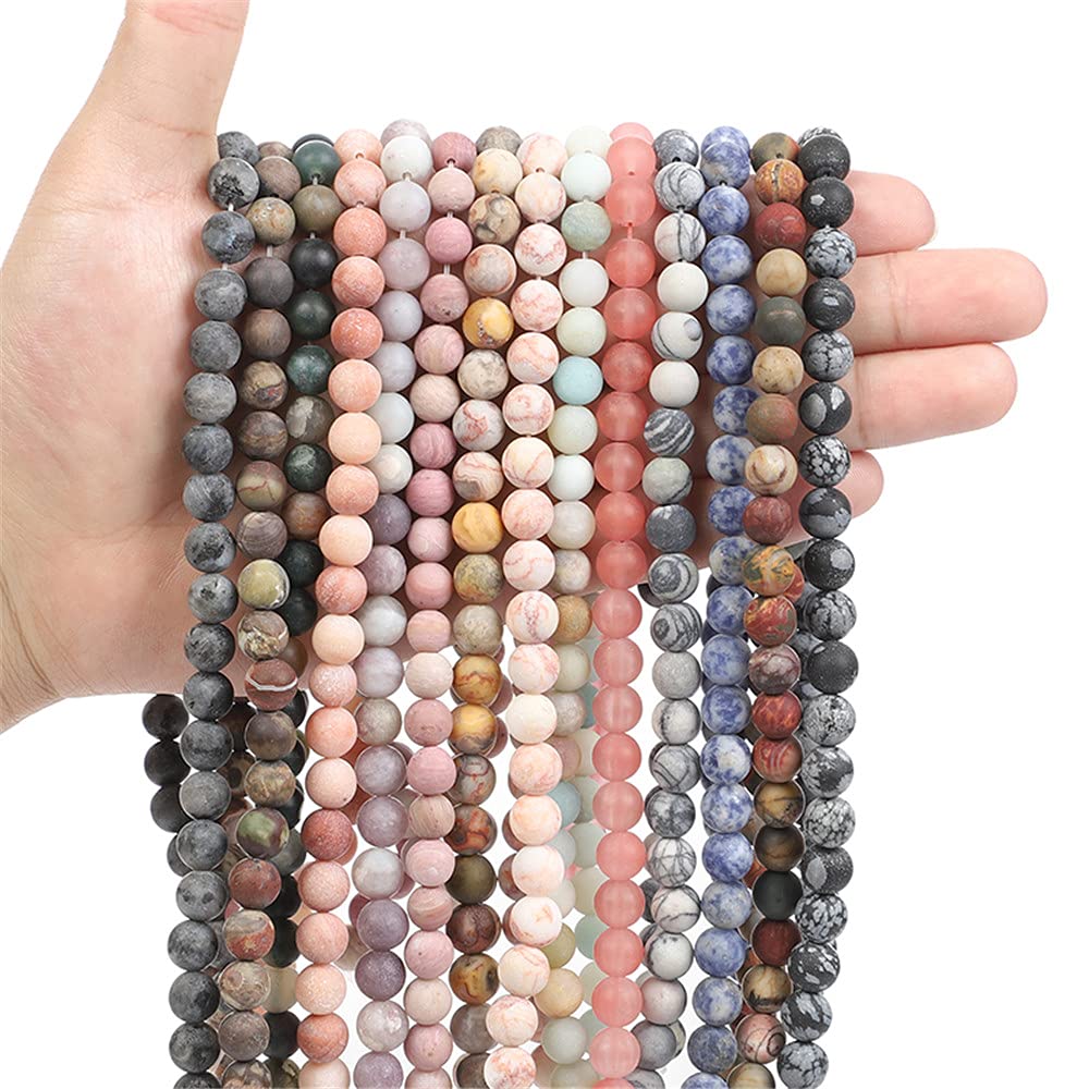 Matte Natural Stone Lilac Round Loose Beads 4-12mm for Jewelry Making, DIY Bracelets, Necklaces - Frosted Mineral Beads (10mm, 38Pcs) - Perfect for Boho, Handmade & Craft Projects