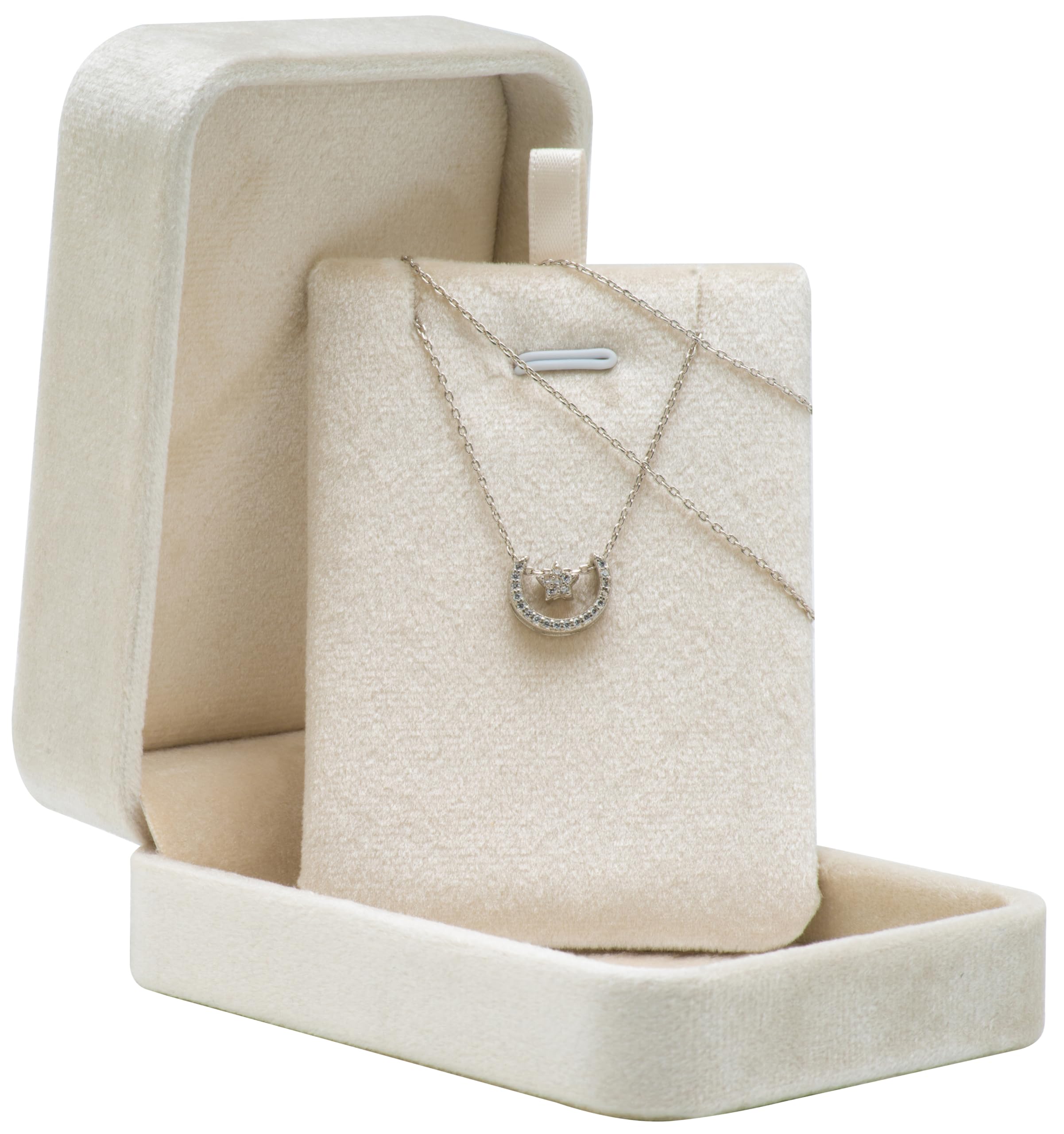 Velvet Jewelry Gift Box for Necklace & Pendant - Classic Beige Jewelry Storage Case | Perfect for Gifts, Travel & Home Organization