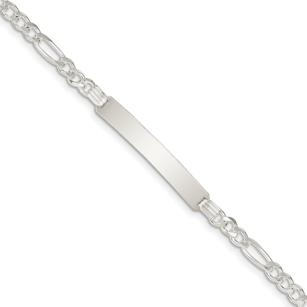 925 Sterling Silver Engravable Name Bar ID Bracelet with Lobster Clasp - Personalized Figaro Link Chain Bracelet 7