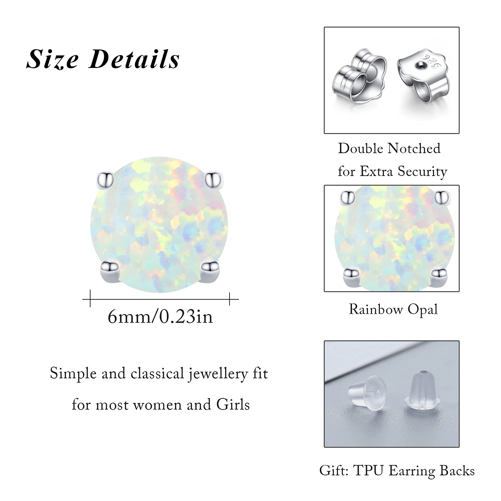 925 Sterling Silver Round Opal Stud Earrings for Women & Girls - Hypoallergenic Tiny Opal Earrings | Perfect for Everyday Wear, Gift Giving & Special Occasions
