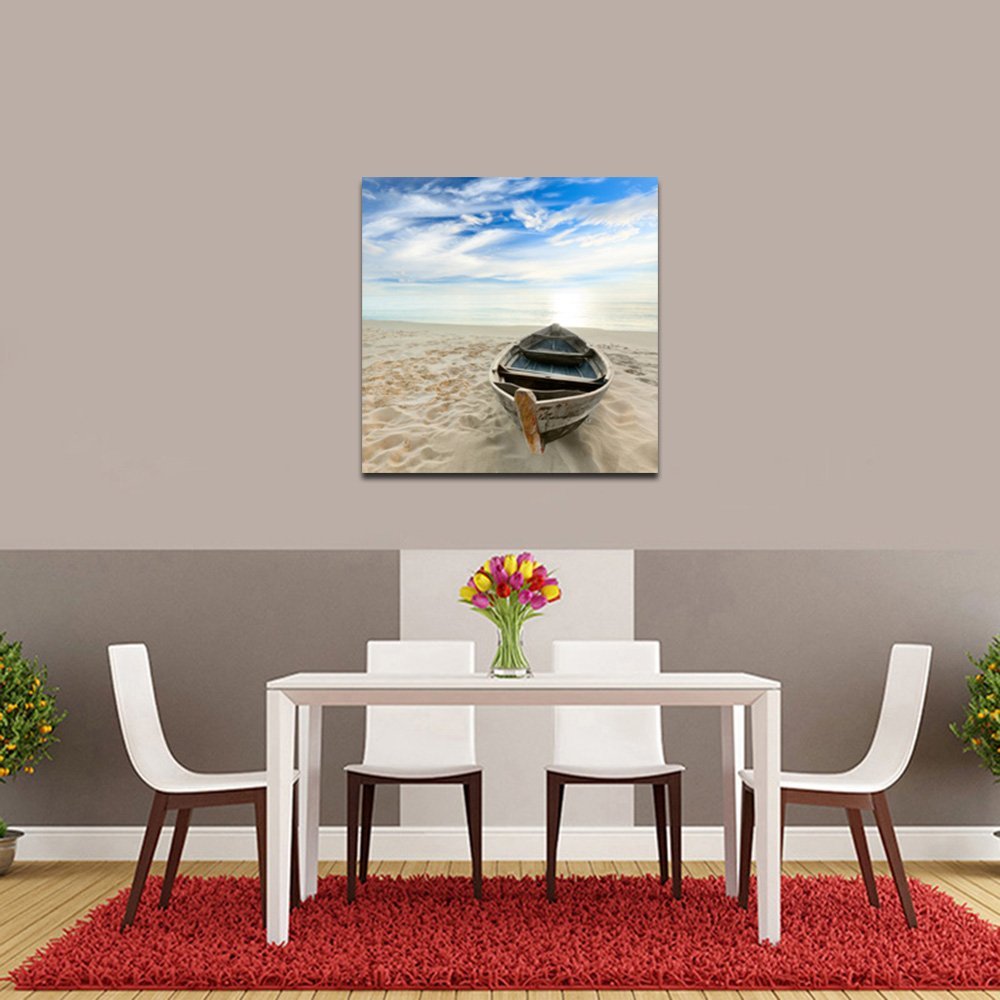 Wieco Art Boat Canvas Prints - Giclee Wall Art for Home & Office Decor - Modern Landscape Canvas Painting - Perfect for Living Room, Bedroom & Workspace