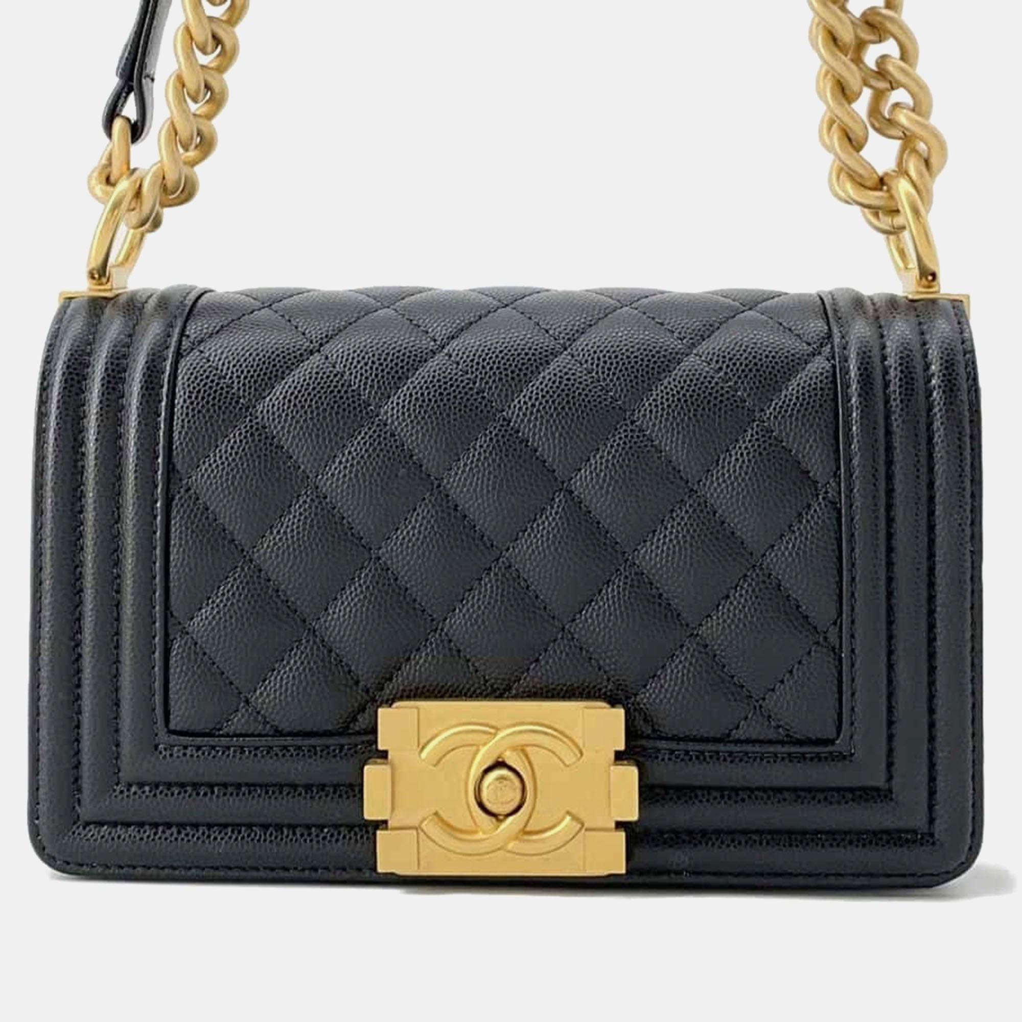 Black Caviar Leather Crossbody Bag for Women - Stylish Small Shoulder Purse with Chain Strap, Perfect for Evening Out, Party, and Daily Use