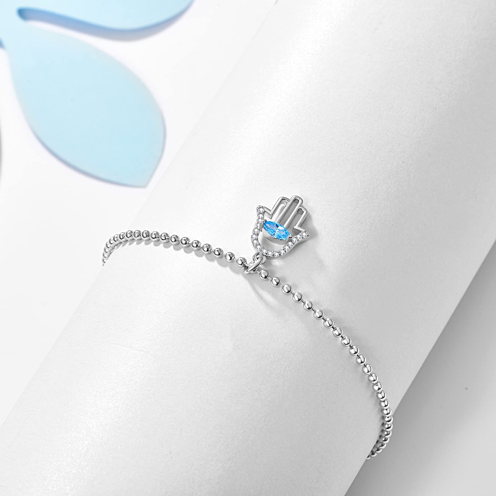 925 Sterling Silver Hamsa Evil Eye Bracelet for Women - Handmade Beaded Protection Amulet, Lucky Charm Jewelry Gift for Travel, Meditation & Spiritual Healing
