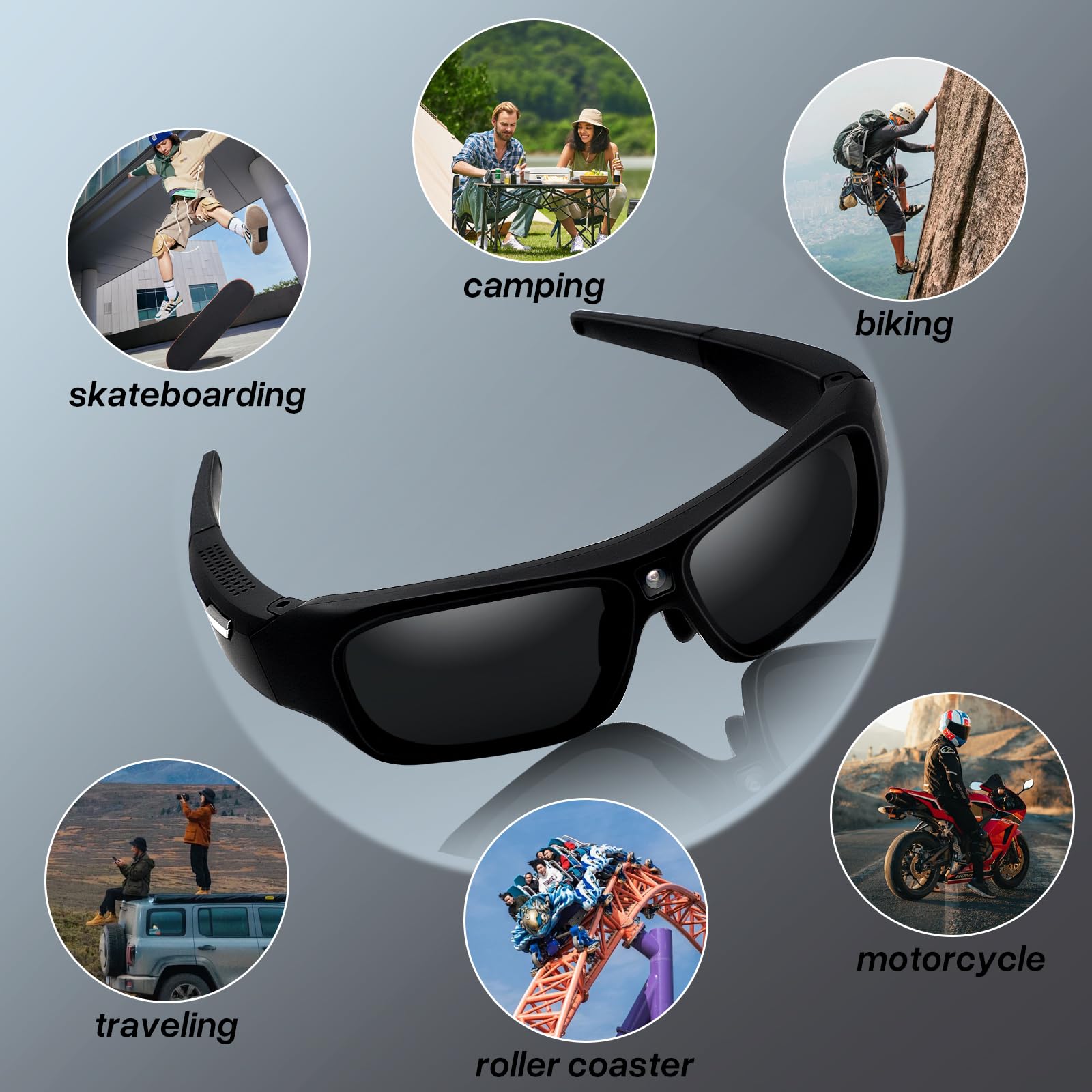 4K HD Camera Sunglasses with Polarized UV Protection Lens - Sport Action Glasses for Travel, Outdoor Activities & Adventure (Black) | Perfect for Cycling, Hiking, Fishing & Recording Hands-Free Videos