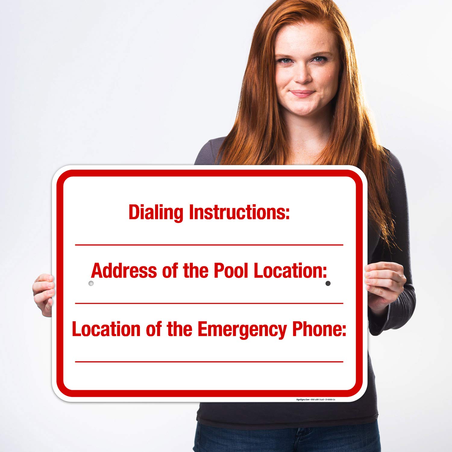 18x24 Inches Pool Location Sign by Sigo Signs - 55 mil Thick HDPS, Durable Dialing Instructions Address Sign for Swimming Pools, Resorts & Community Centers, Made in USA
