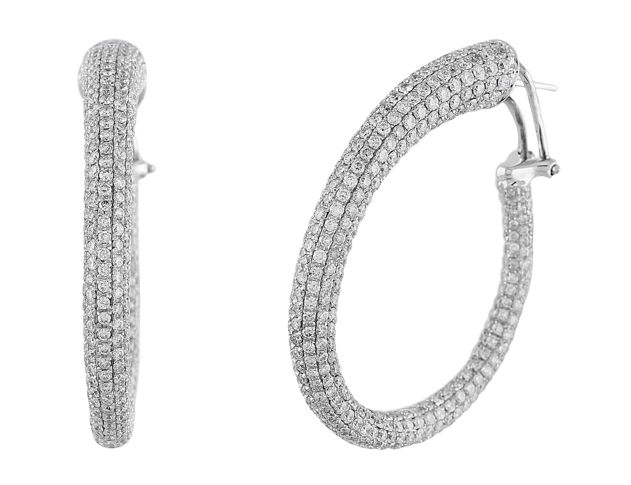 18K White Gold Semi Oval Diamond Hoop Earrings for Women - Elegant Dainty Everyday Jewelry - Perfect for Weddings, Parties & Special Occasions