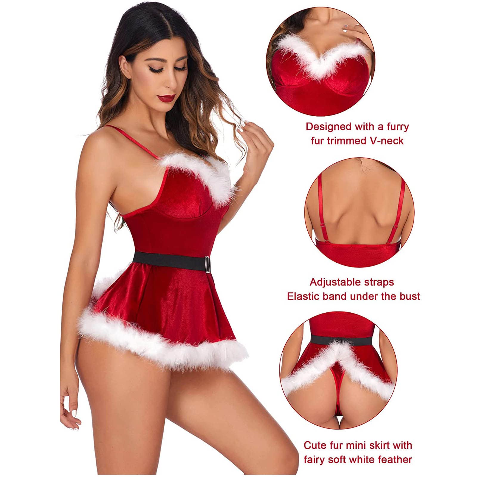 Sexy Christmas Lingerie for Women - Plus Size Babydoll Lingerie Dress Set with Crotchless Design | Holiday Party Outfit, Romantic Gift, Boudoir Photo Shoot