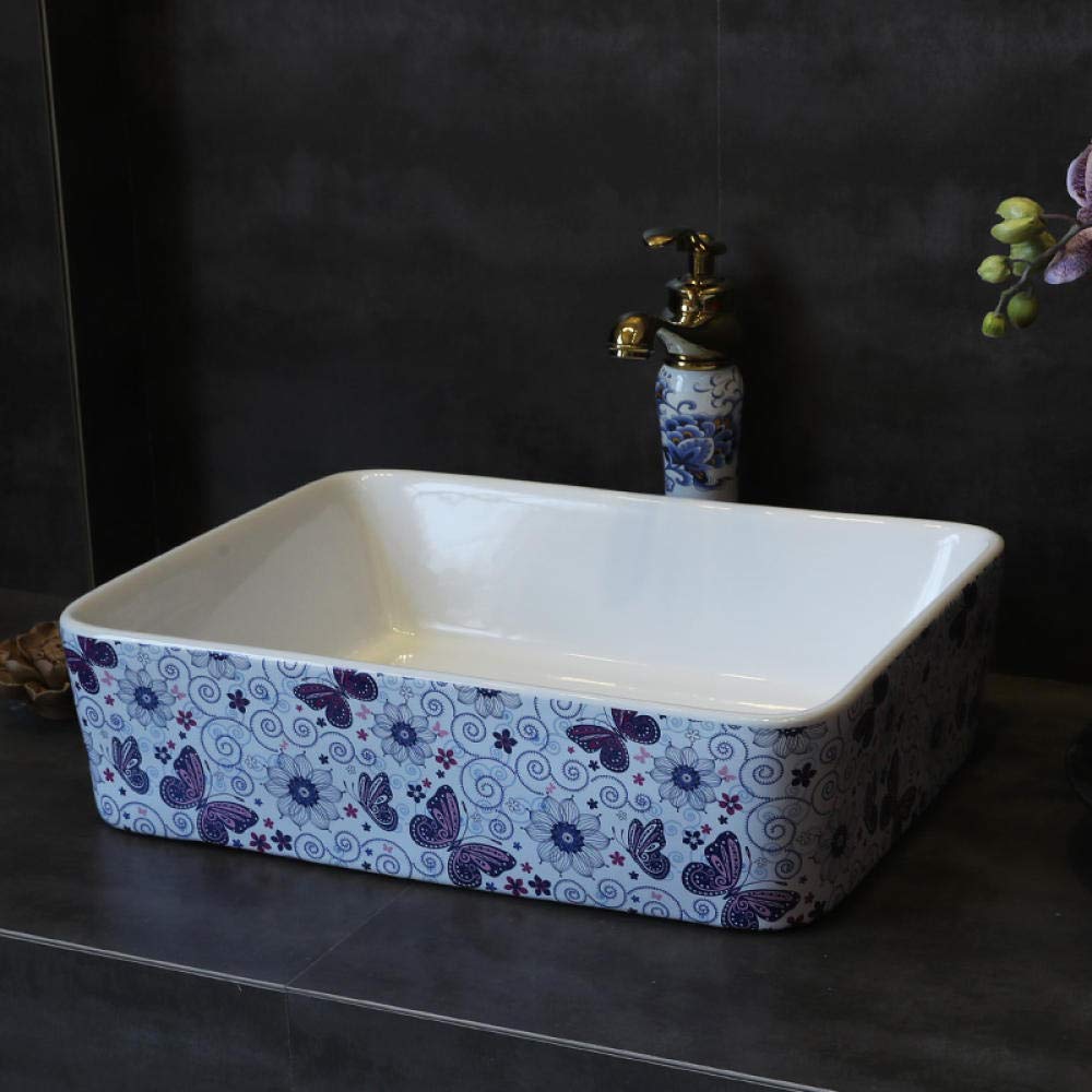 Temkin Rectangular Ceramic Countertop Basin - Modern Bathroom Sink for Vanity, Wash Basin for Powder Room & Guest Bath - Durable & Stylish Design for Home & Commercial Use