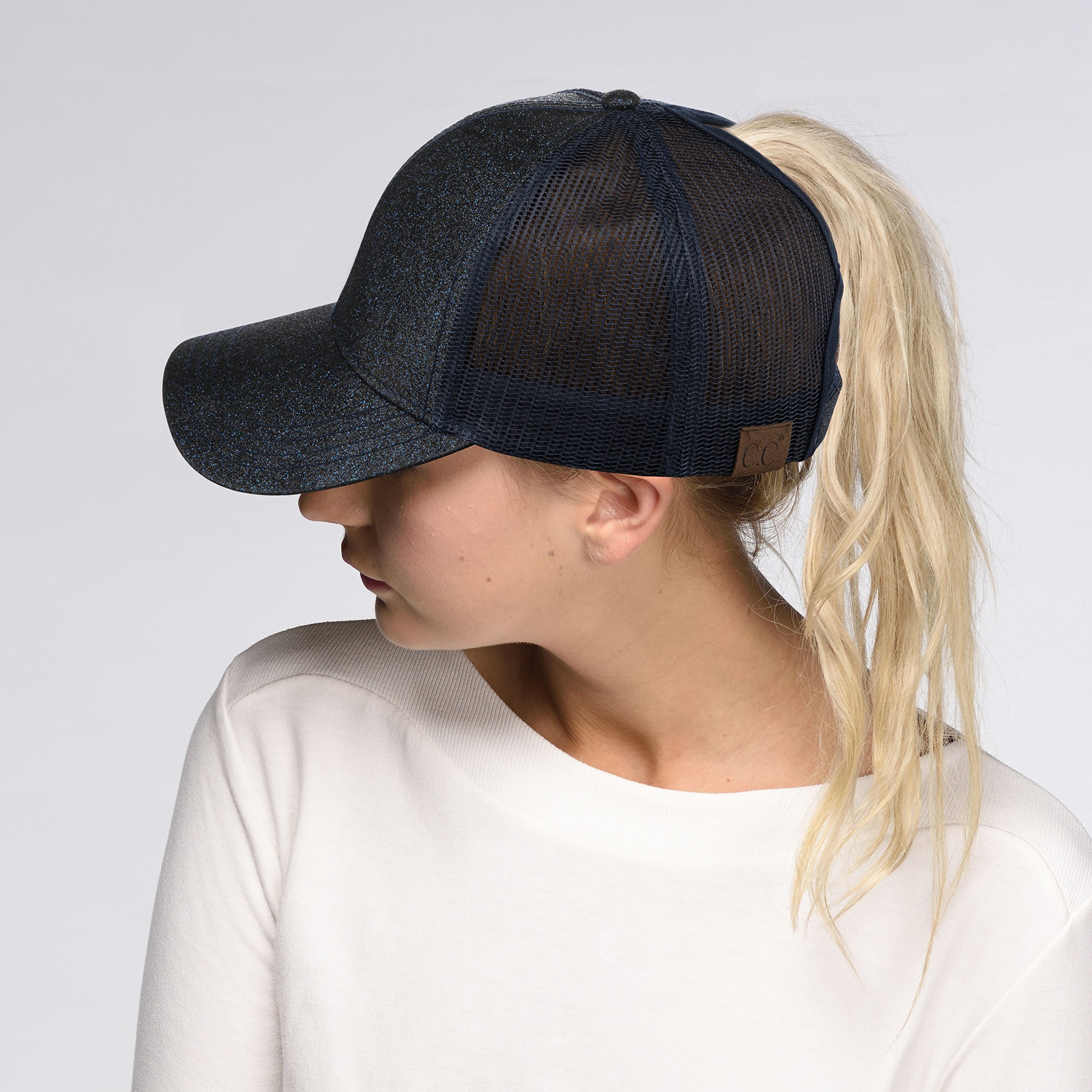 C.C Hats and Scarf Ponytail Baseball Cap for Women - Messy Bun Trucker Hat with Adjustable Strap (BT-6) - Perfect for Running, Gym, Outdoor Sports and Casual Wear