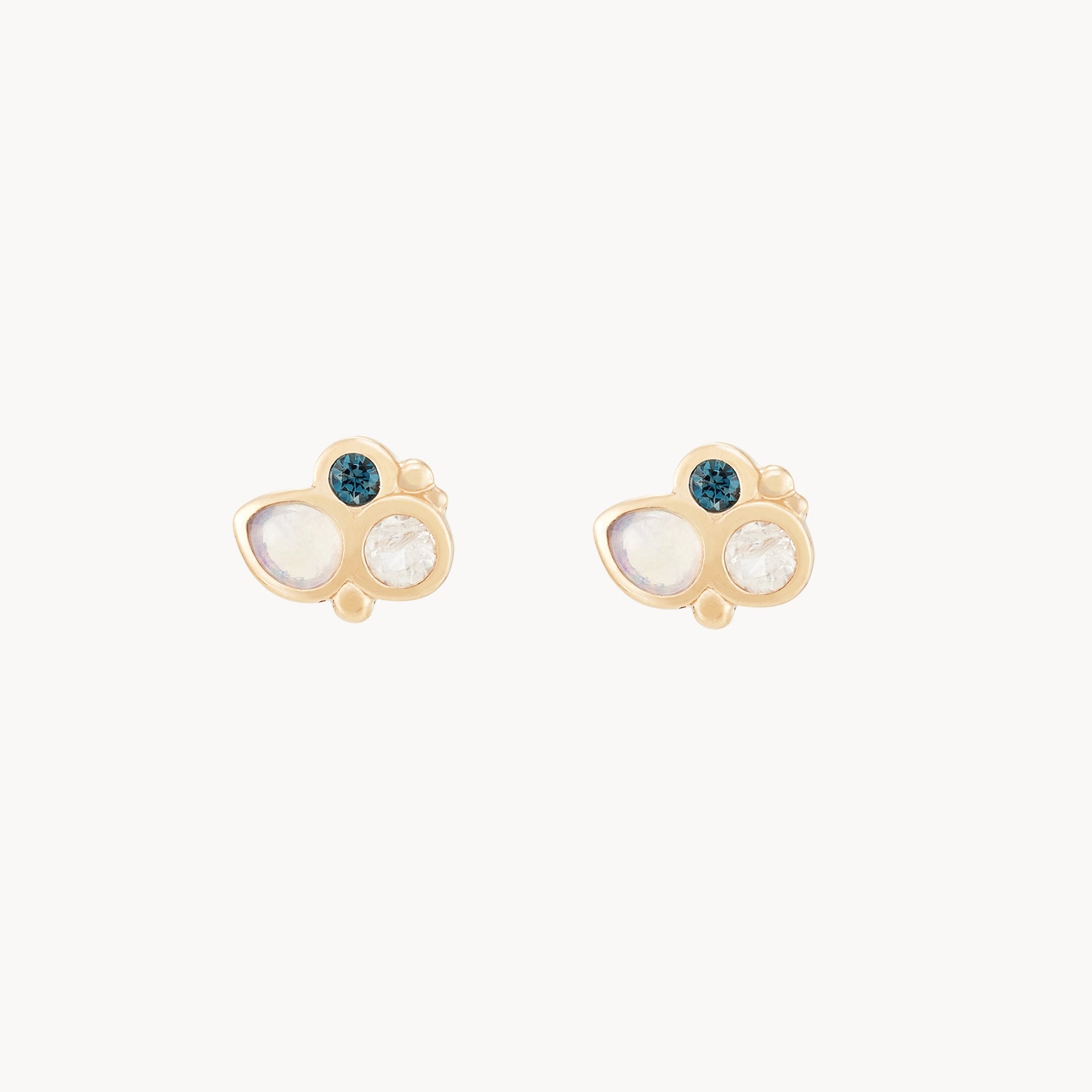 14K Yellow Gold Water Element Stud Earrings with Natural Gemstones - Elegant & Dainty Jewelry for Everyday Wear, Gifts, and Special Occasions